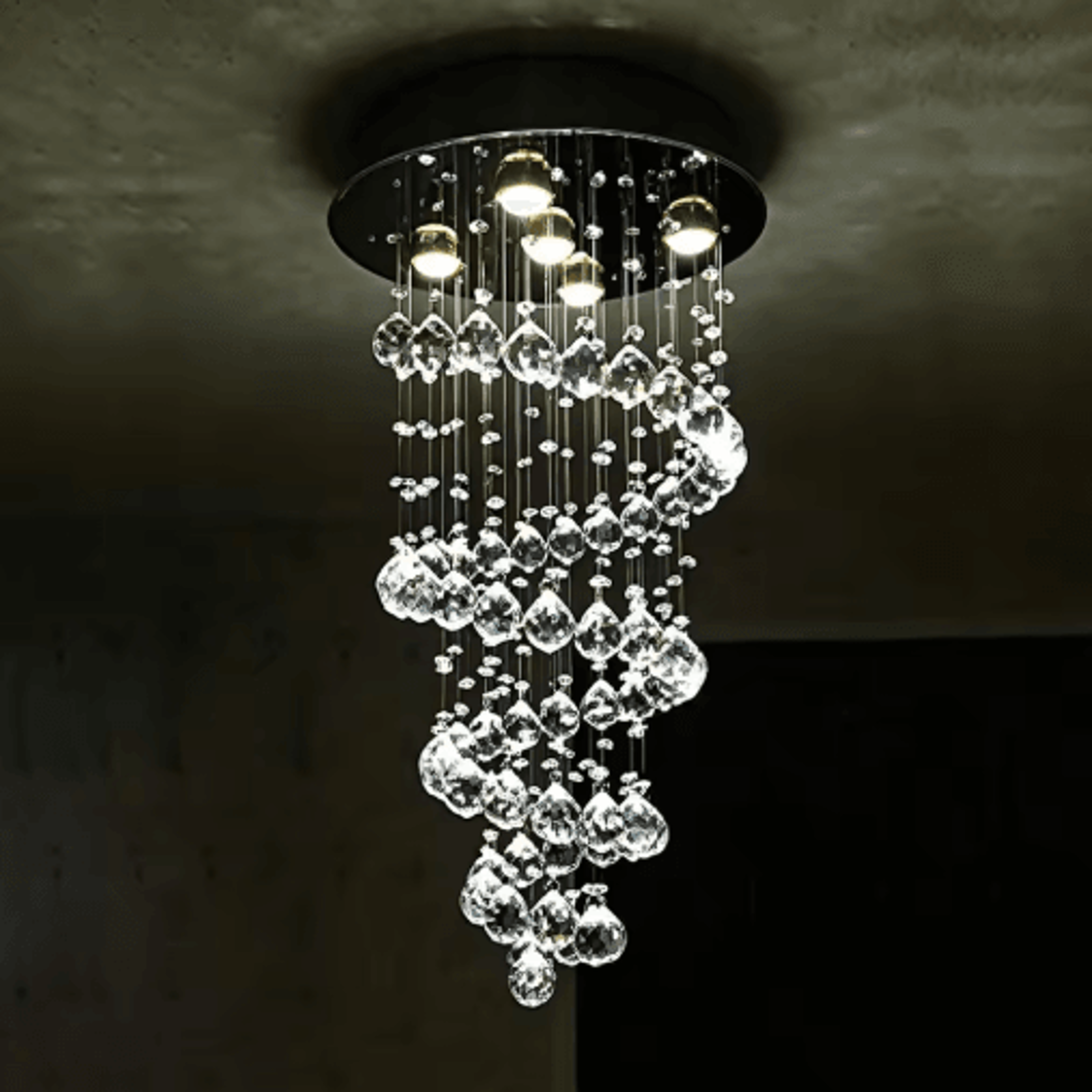 Luxury Spiral Crystal LED Chandelier  Large Waterfall Pendant Light For Staircases 4