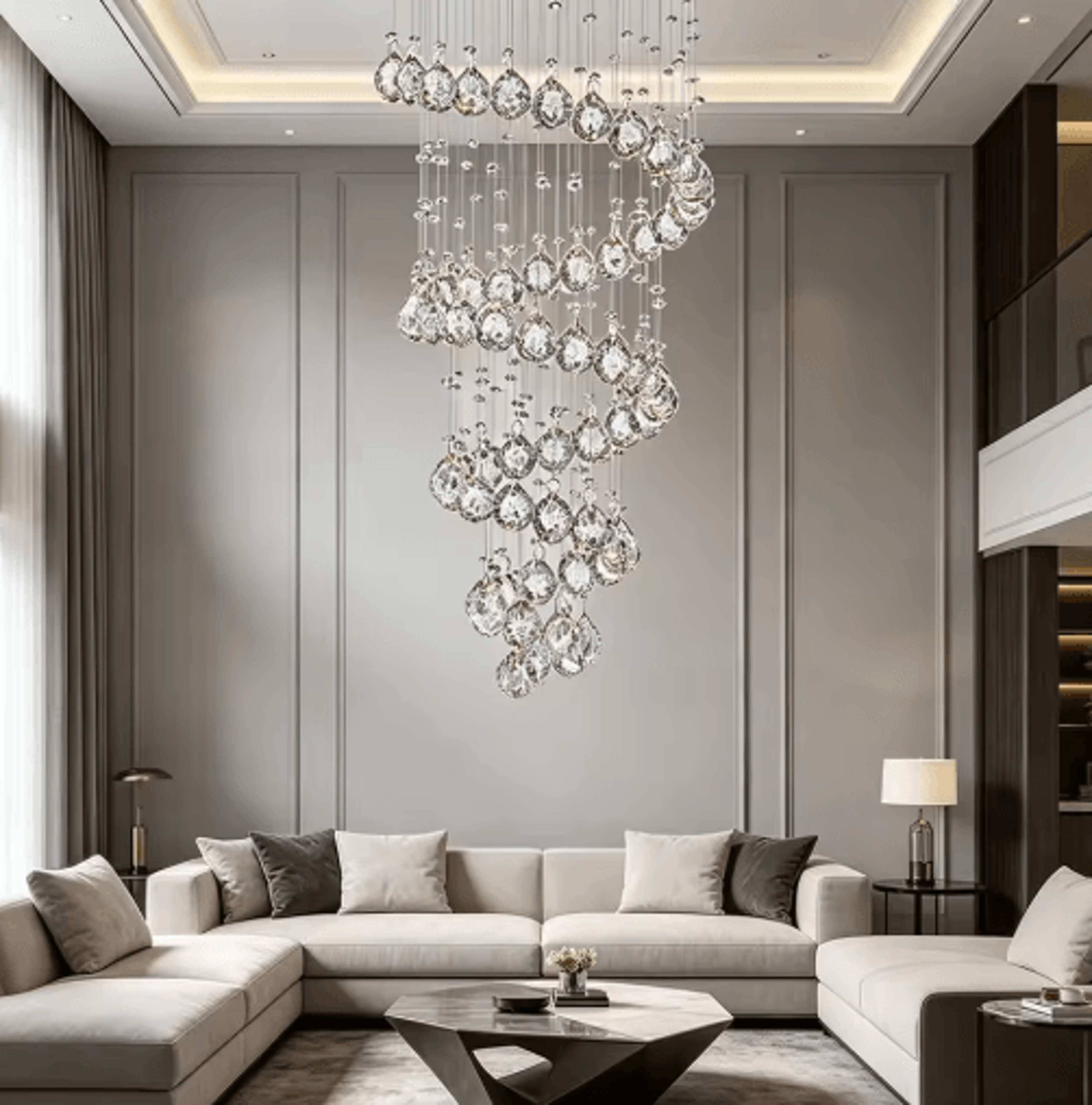 Luxury Spiral Crystal LED Chandelier  Large Waterfall Pendant Light For Staircases 6