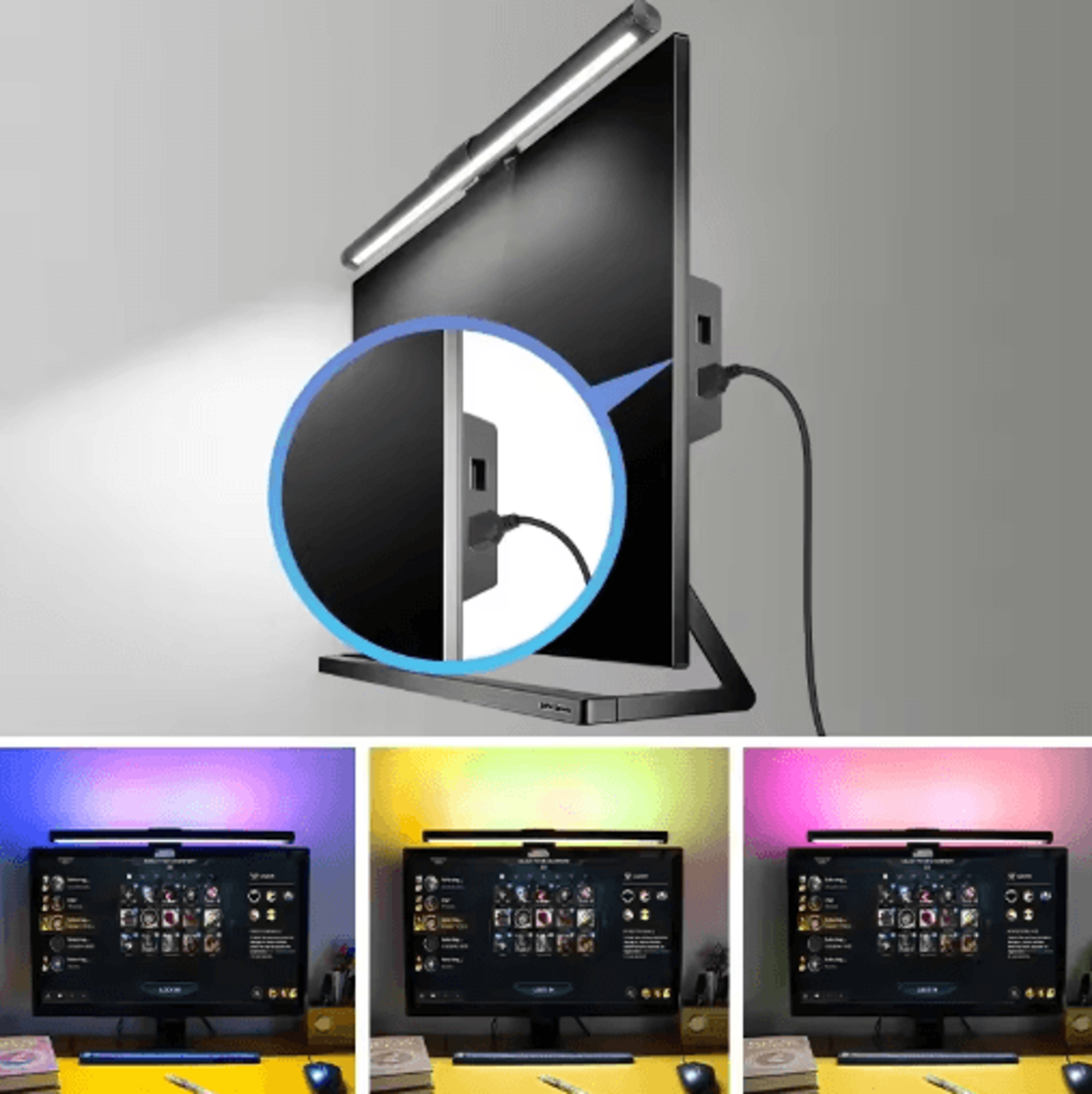RGB LED Monitor Light Bar  USB Stepless Dimmable Desk Lamp For Curved Screens 8
