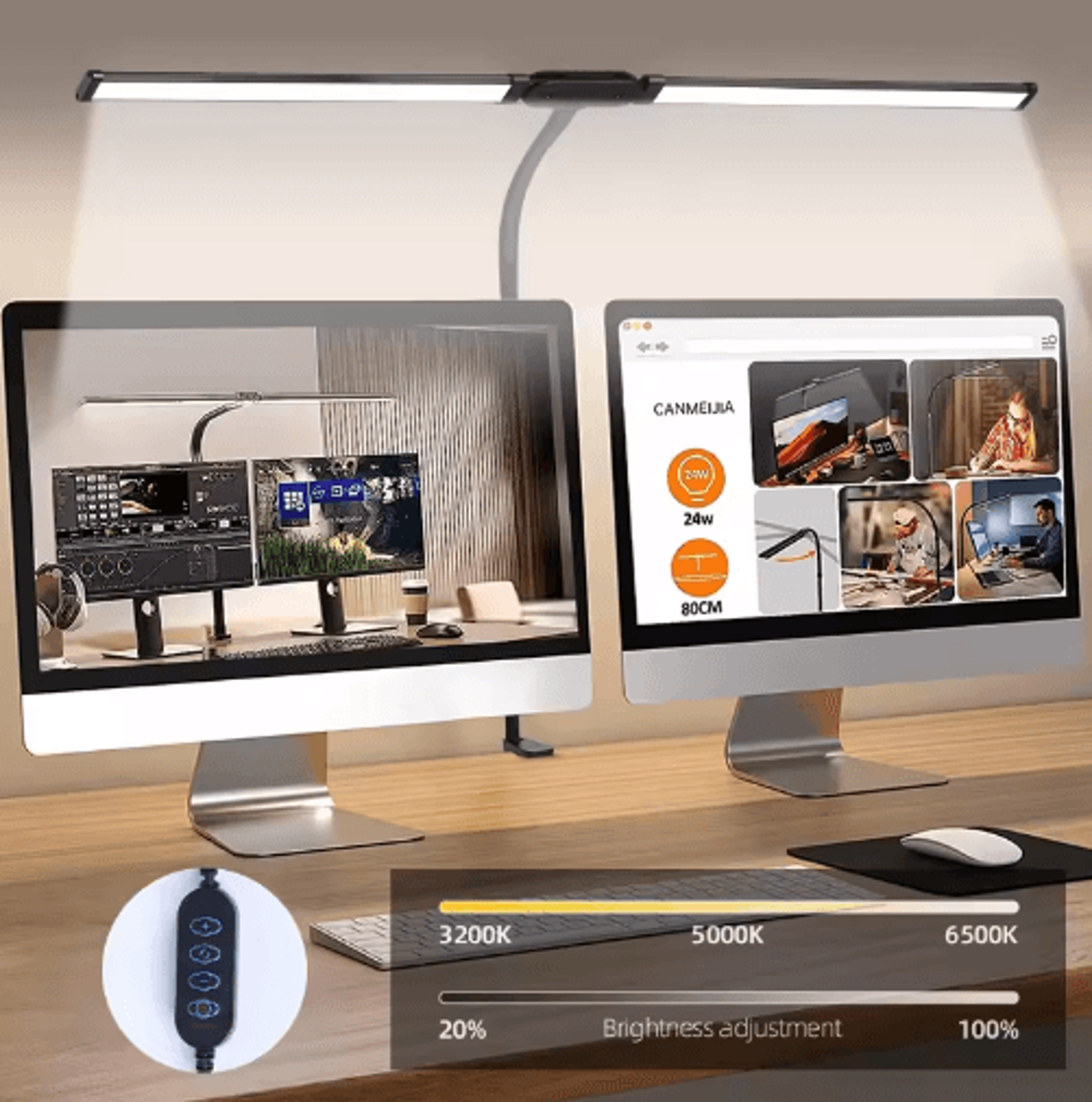 24w dual head led monitor light bar usb dimmable desk lamp