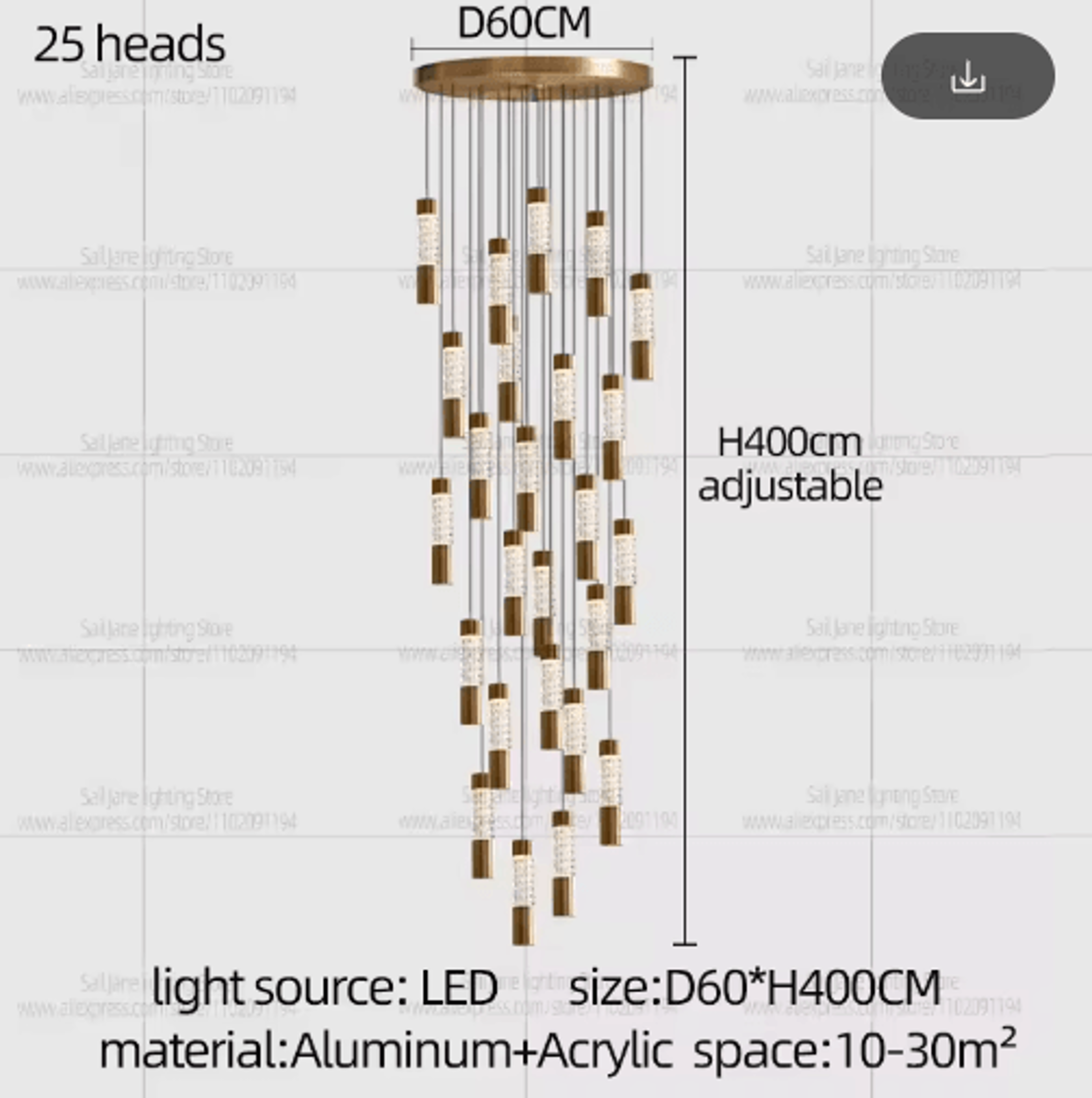 Modern Luxury Gold Cylinder Chandelier  Elegant Staircase Pendant Light 2