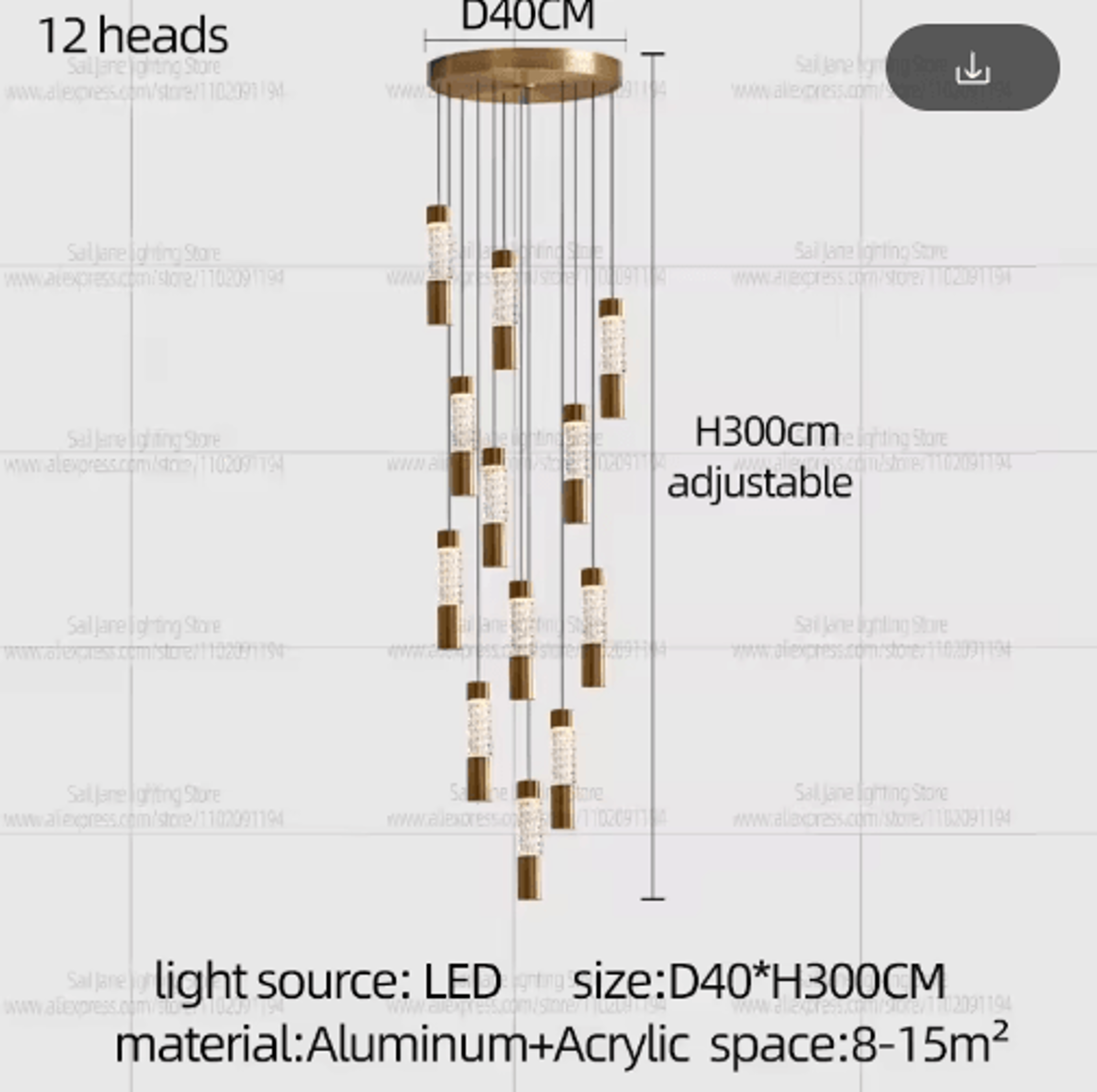 Modern Luxury Gold Cylinder Chandelier  Elegant Staircase Pendant Light 5
