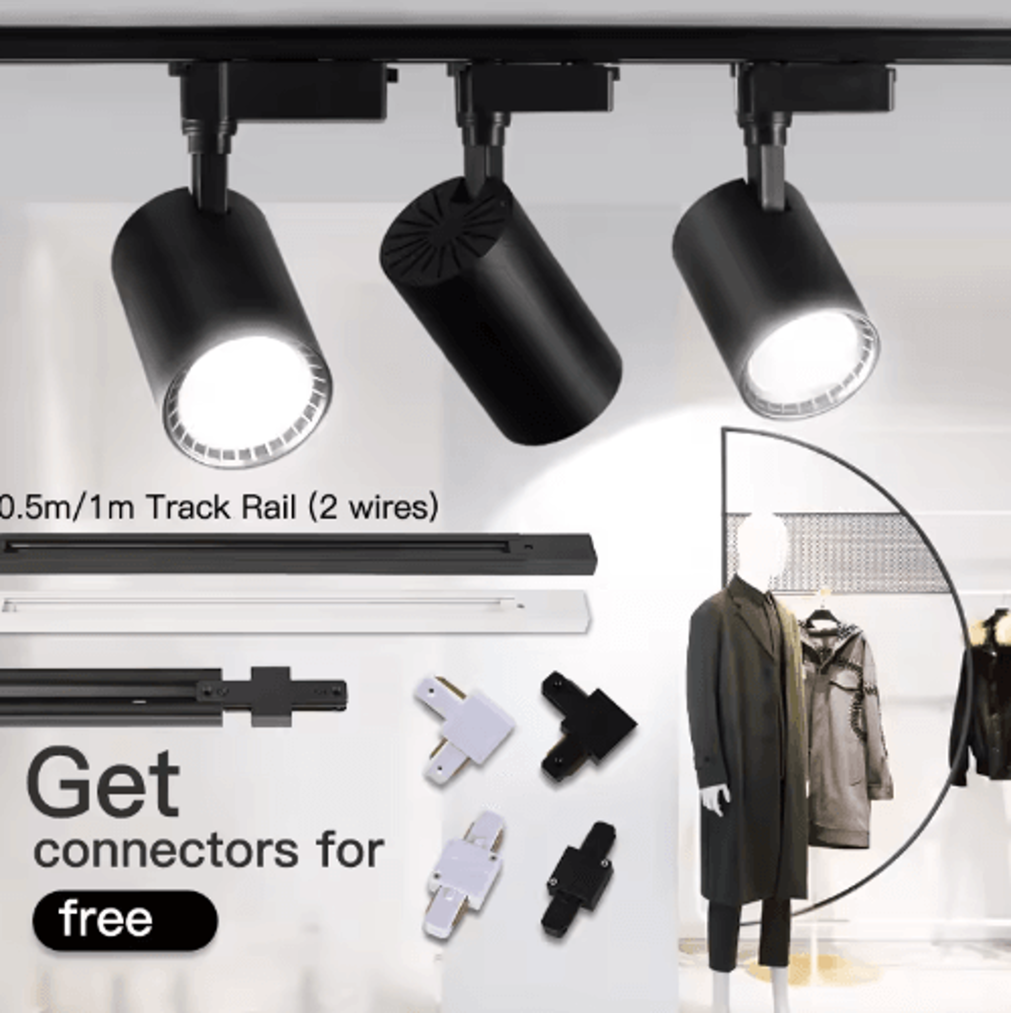 05M1M LED Track Rail Kit  Straight  LShaped Connectors For Ceiling Spotlights 25