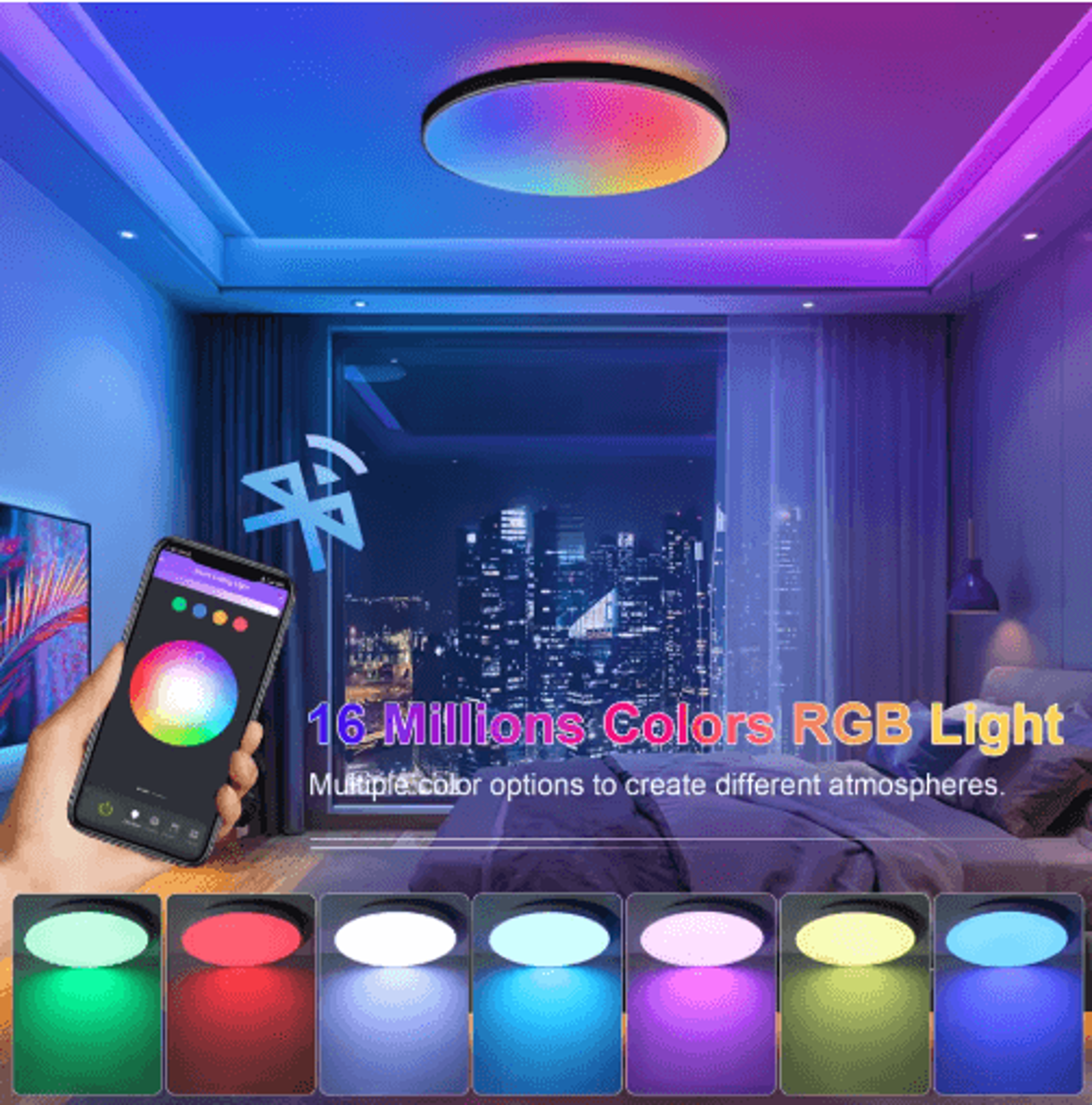 modern rgb led ceiling light – dimmable remote control lamp for home
