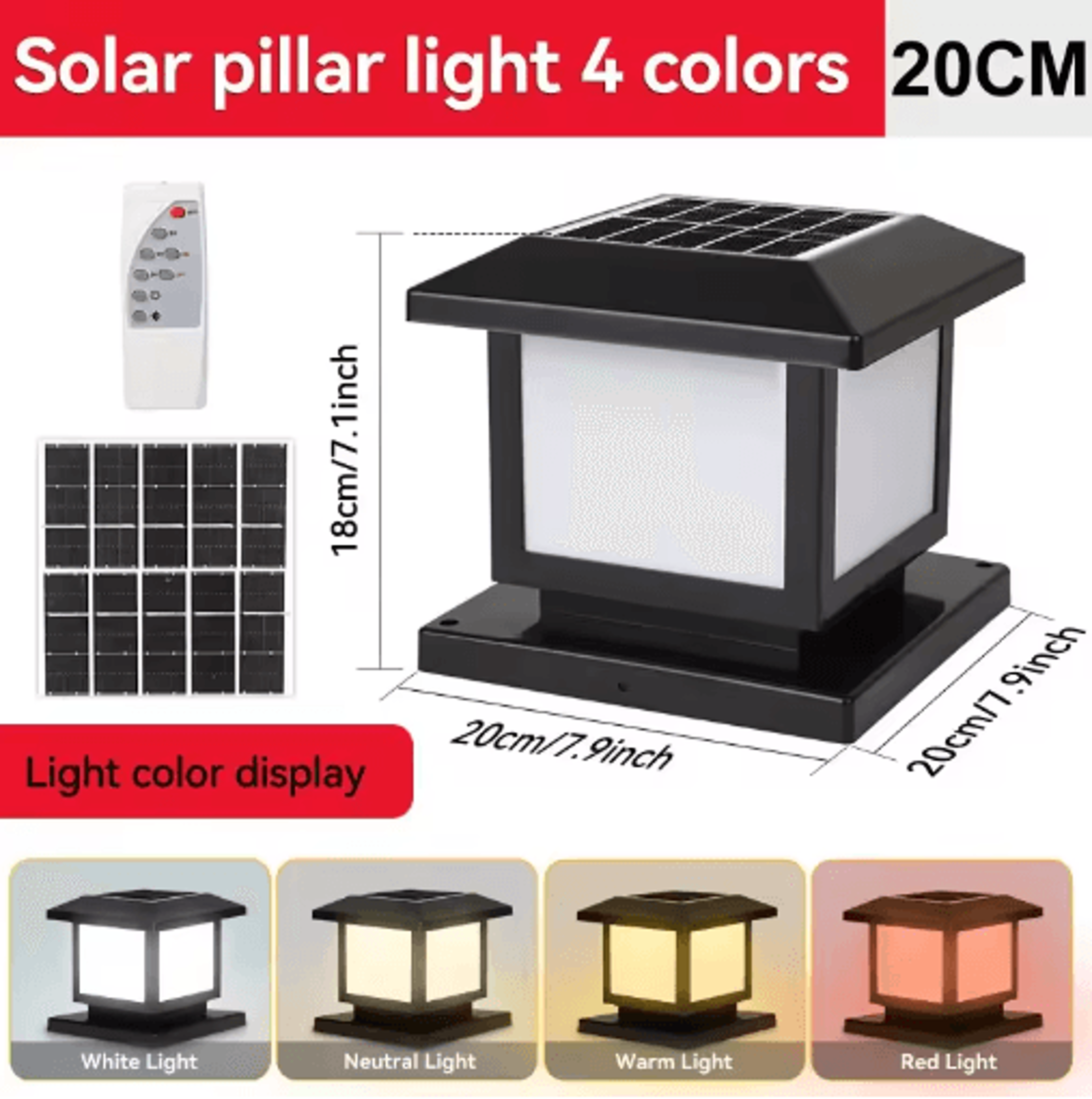 Outdoor Solar LED Pillar Light  4Color Waterproof Garden Lamp With Remote 2
