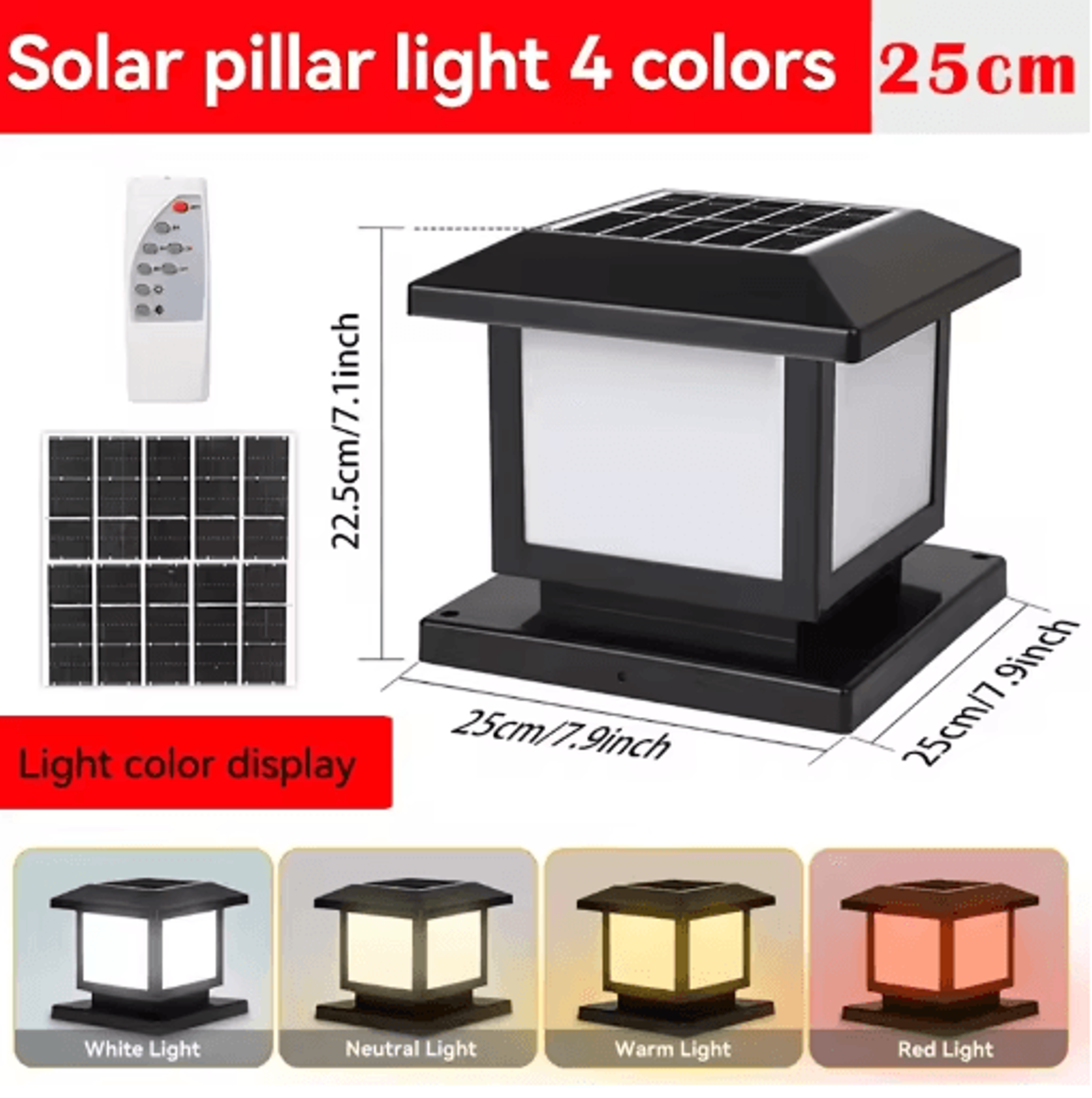 Outdoor Solar LED Pillar Light  4Color Waterproof Garden Lamp With Remote 5