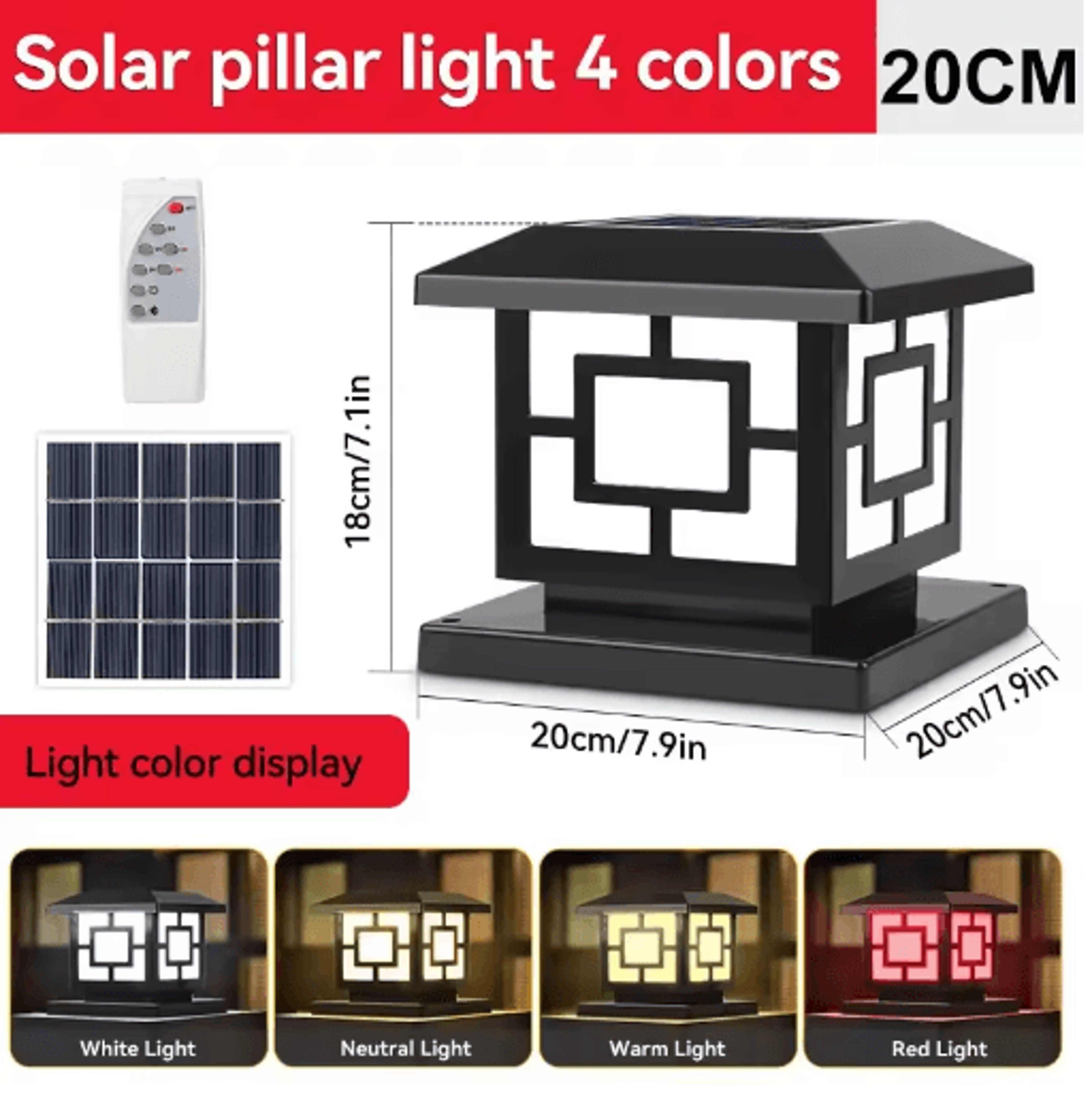 Outdoor Solar LED Pillar Light  4Color Waterproof Garden Lamp With Remote 7