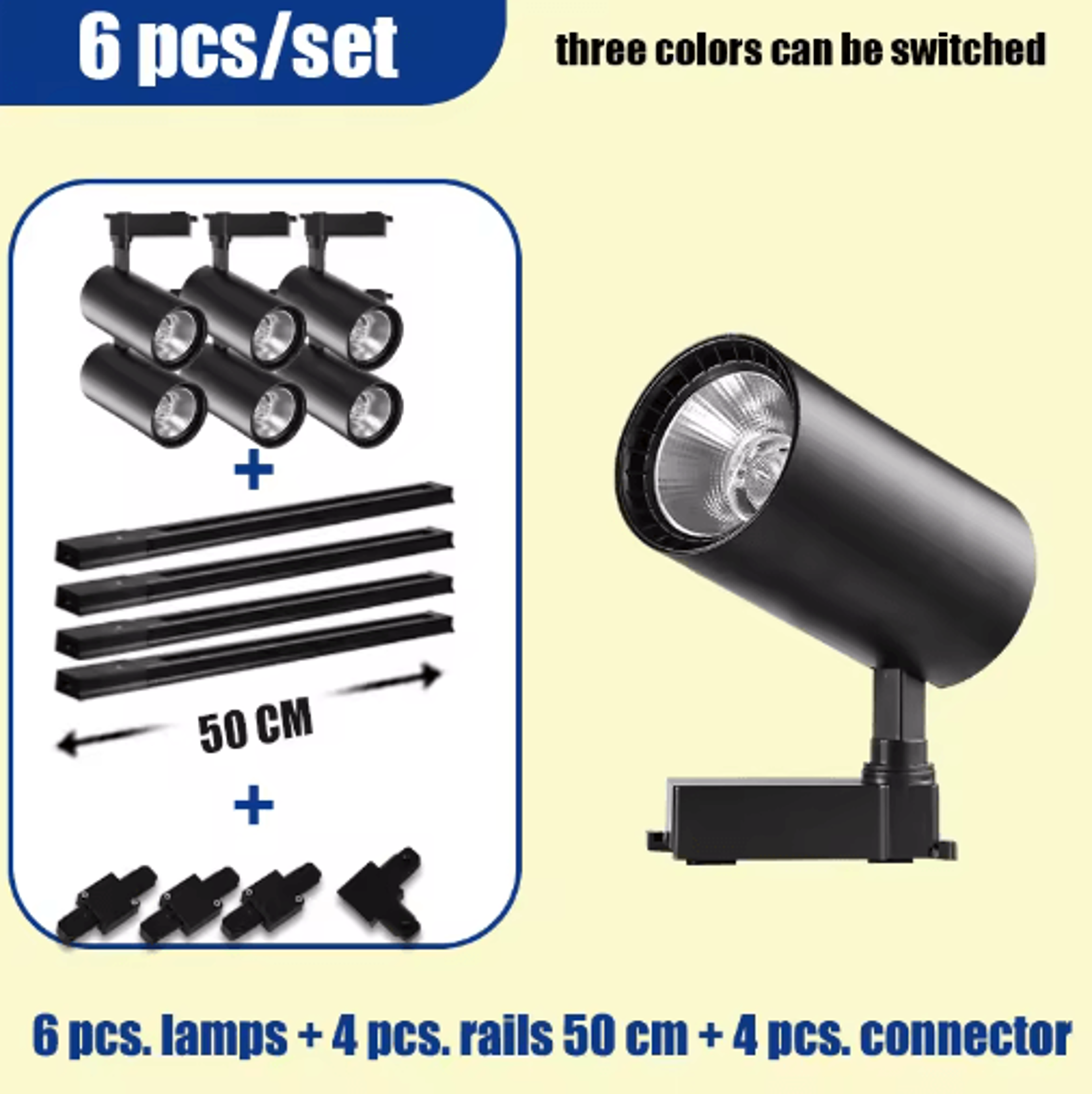 110V Tricolor LED Track Lighting Set  Ceiling Rail Spotlights For Home  Shop 6