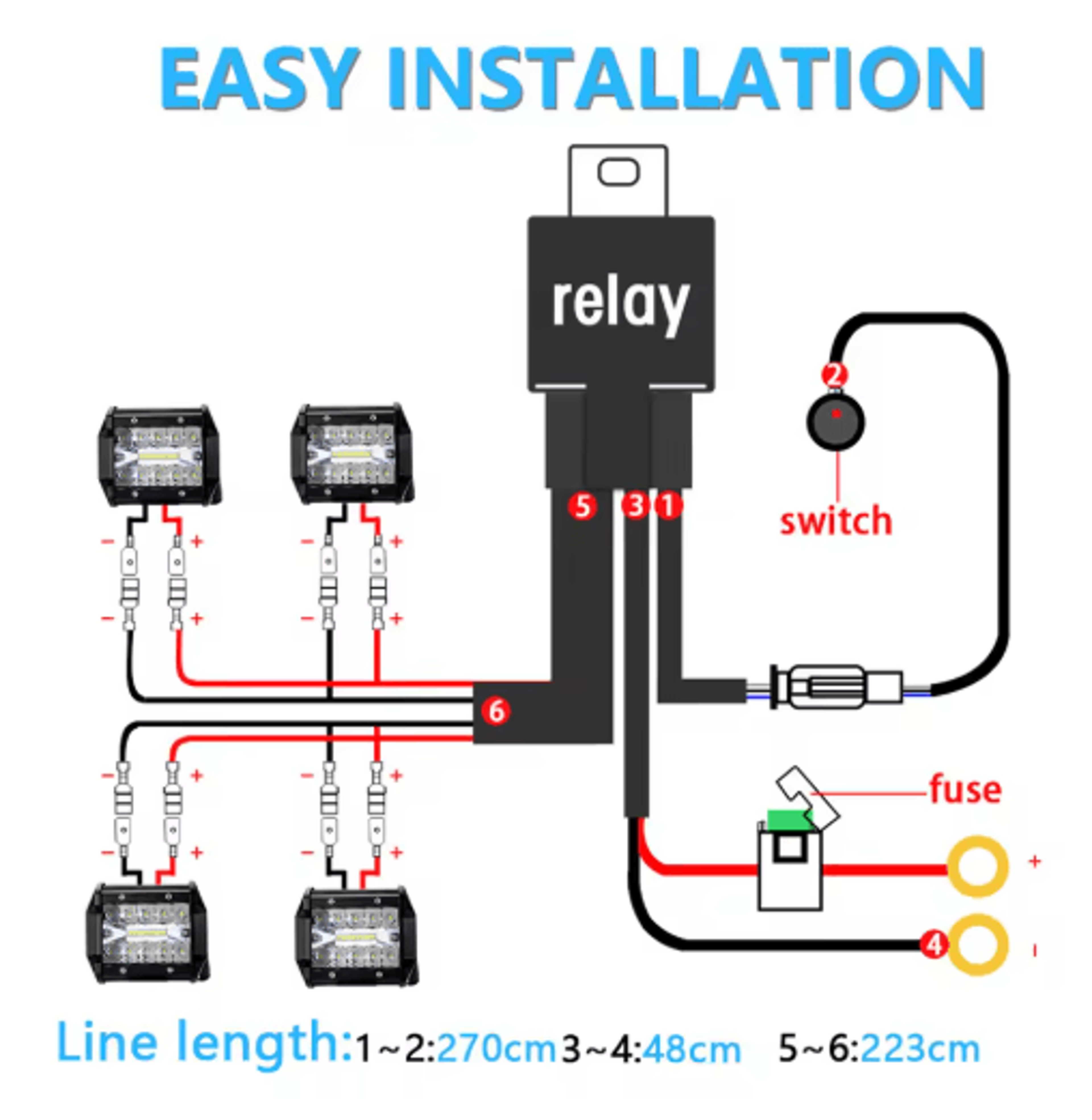 300W LED Light Bar Wiring Harness Kit  Dual Lead 16 AWG With 40A Relay 3
