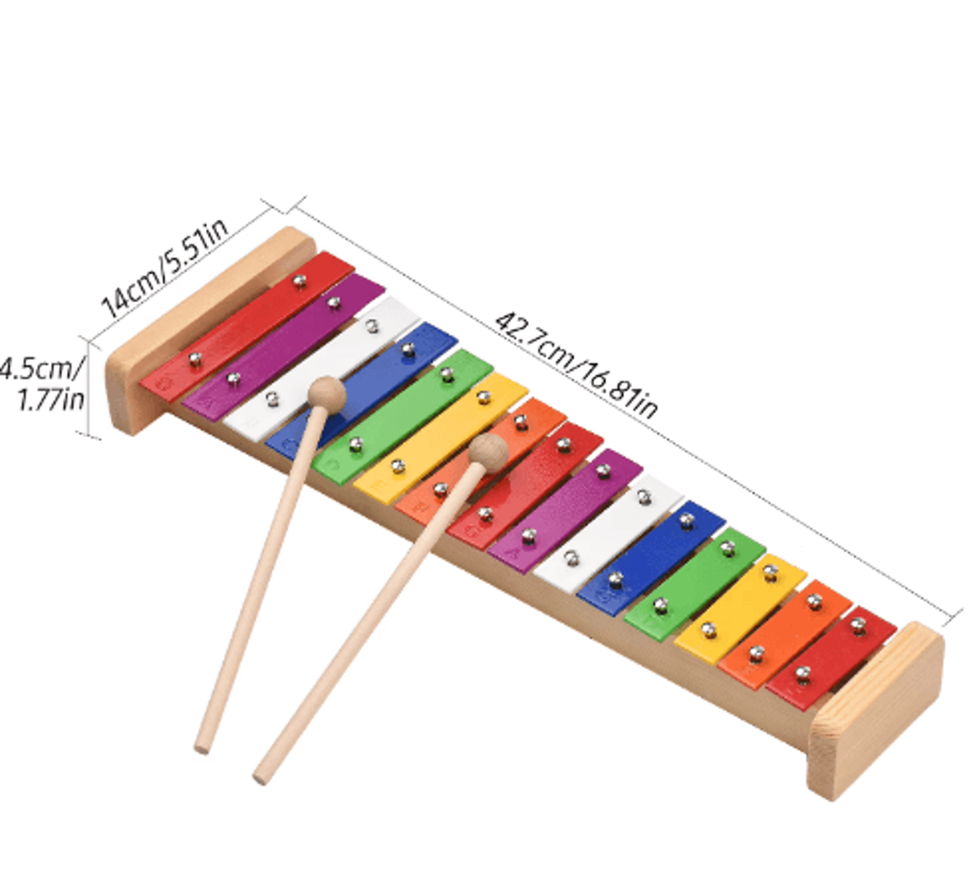 15Note Colorful Glockenspiel Xylophone  Wooden Base Percussion Instrument With Mallets 4
