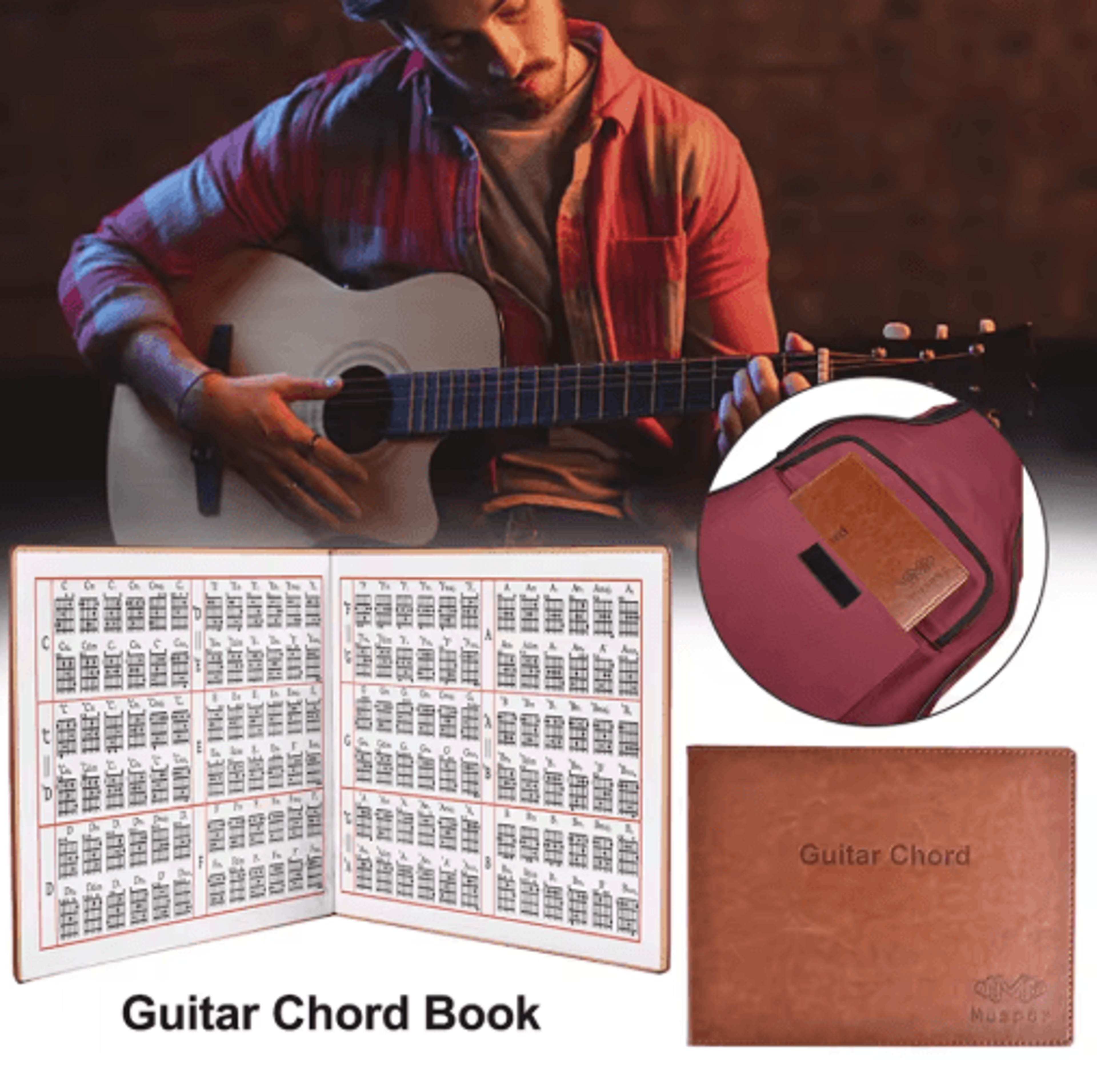 6-string guitar chord book – paperback chord chart for acoustic, classical & electric guitar