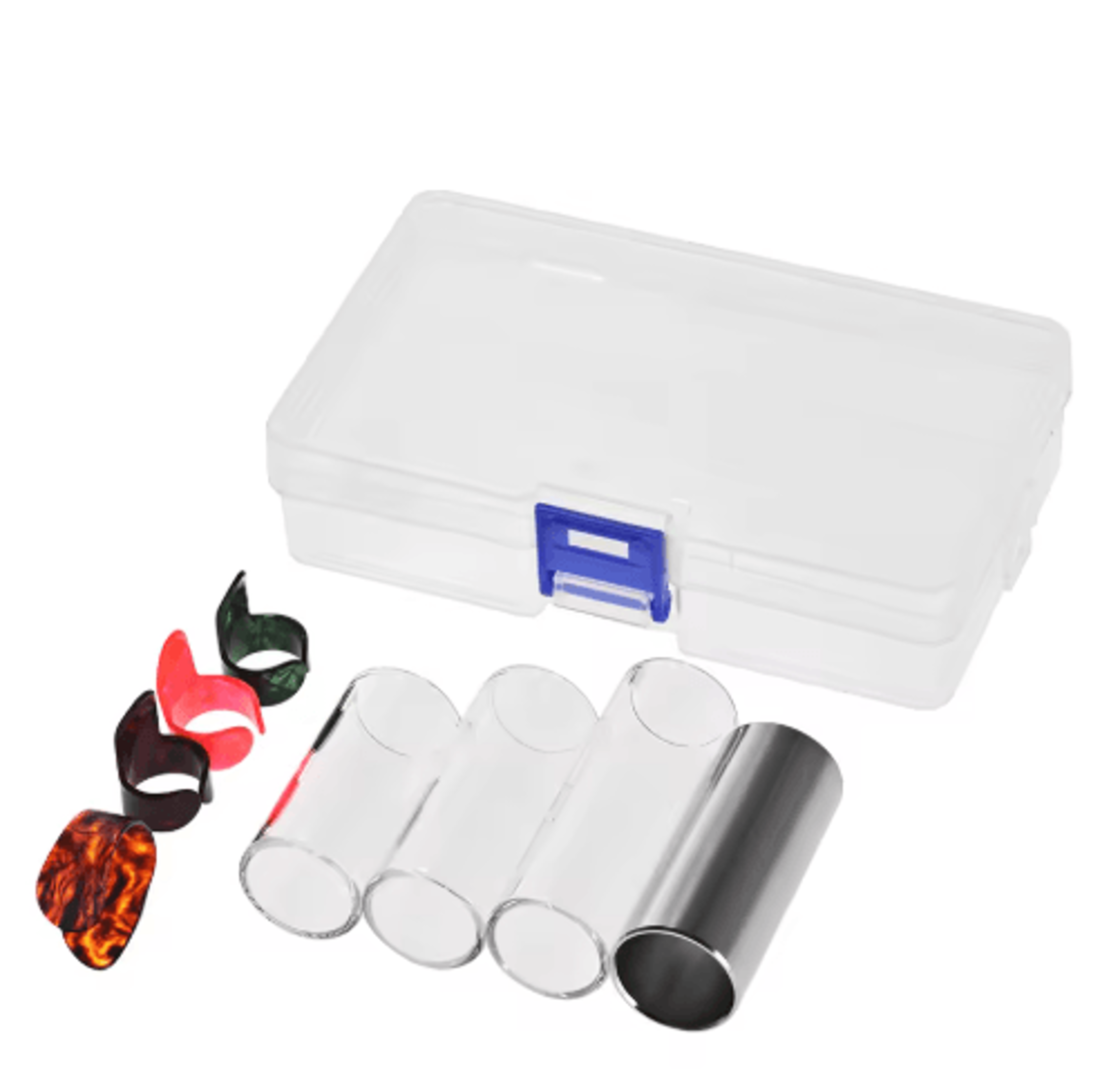 Guitar Slide Set  3 Glass Slides 1 Stainless Steel Slide  4 Finger Picks 1