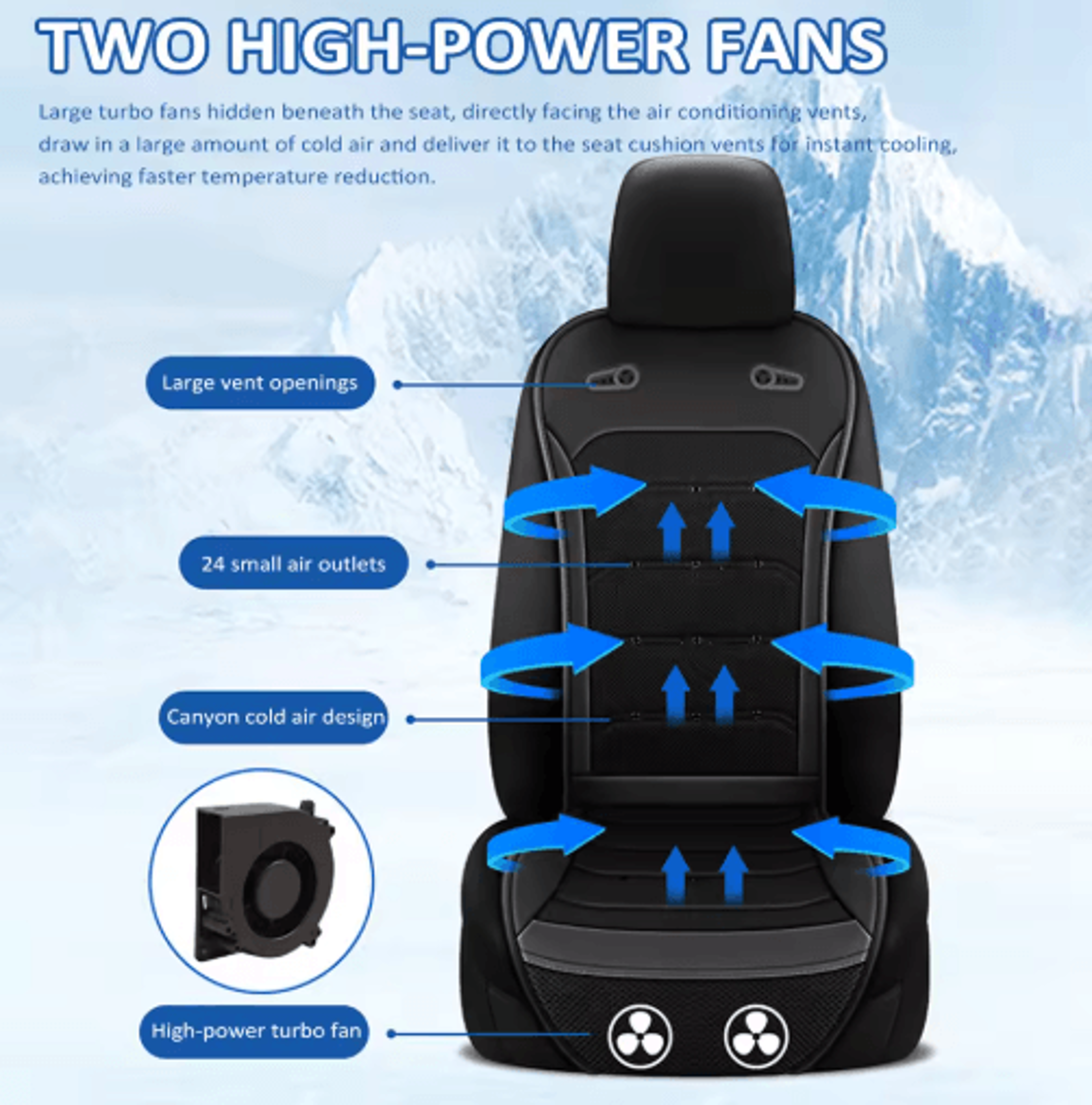 12V24V Cooling Car Seat Cushion  Ventilated Seat Cover With Intelligent Fans 4