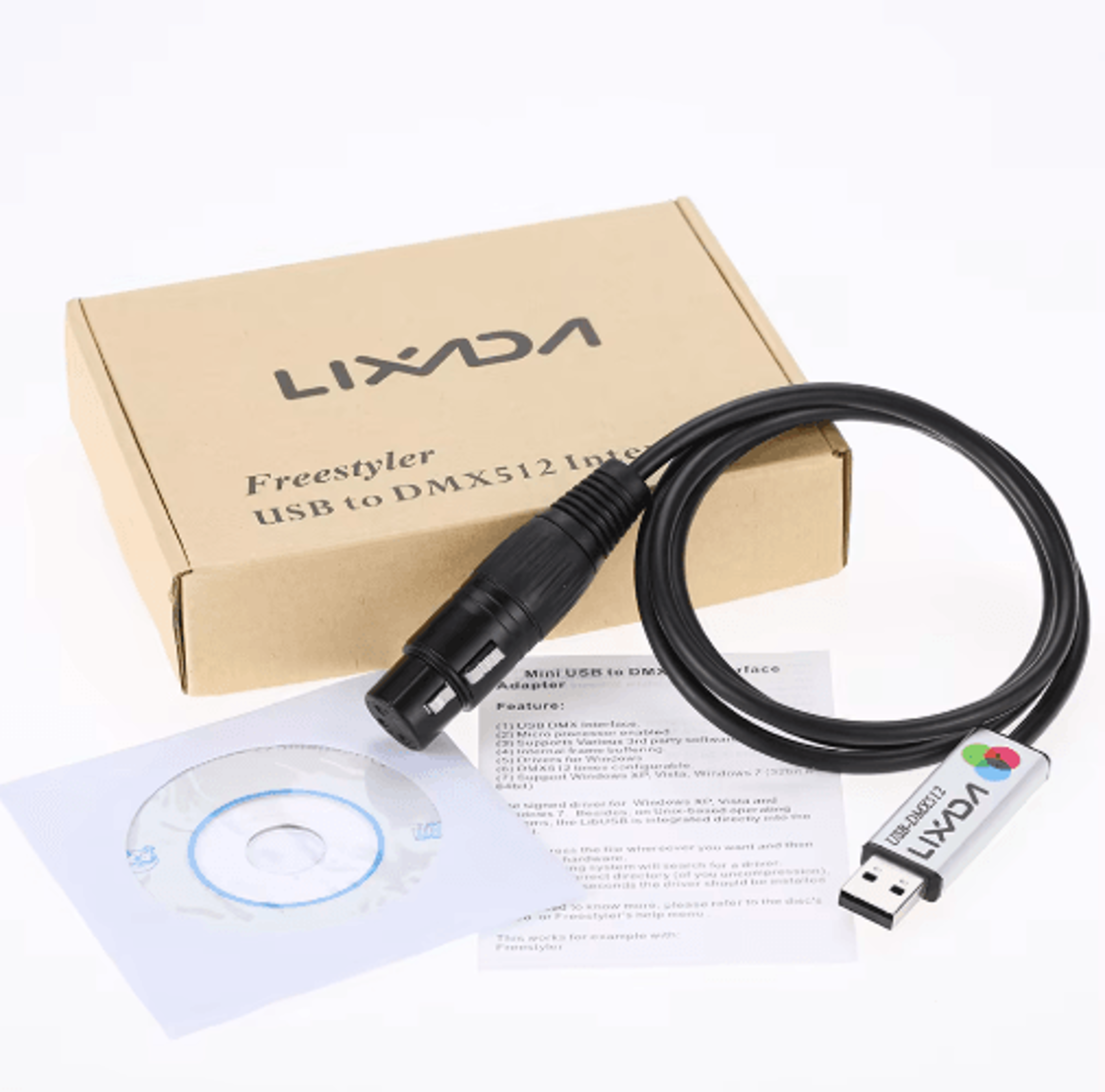 USB To DMX512 Interface Adapter  PC Stage Lighting Controller For LED Lights 4