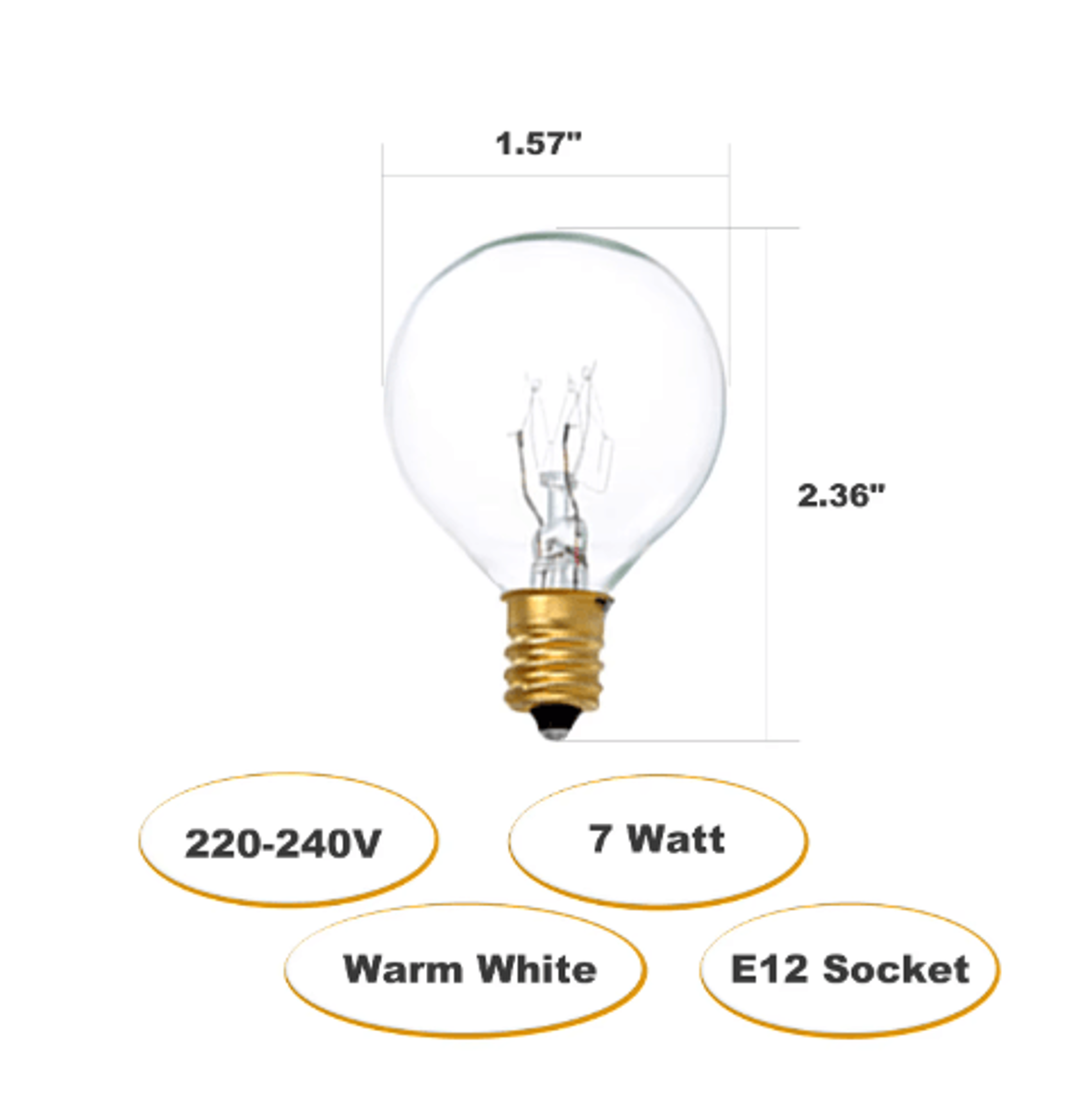 25PCS G40 Clear Globe Light Bulbs  7W E12 Tungsten Replacement Bulbs For Patio String Lights 3