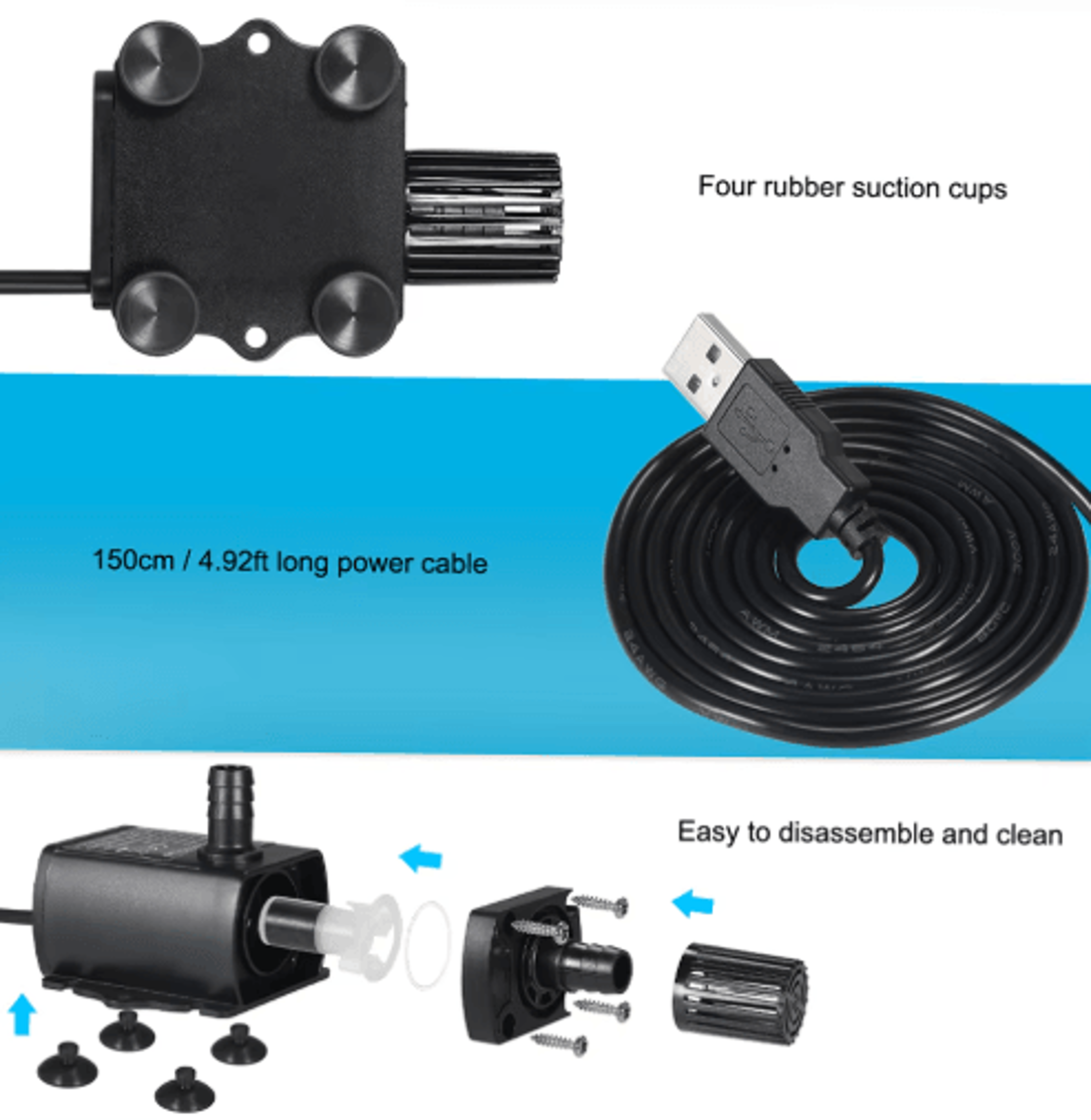 Mini USB Submersible Water Pump  UltraQuiet 5V Brushless Fountain Pump With Adjustable Flow 1