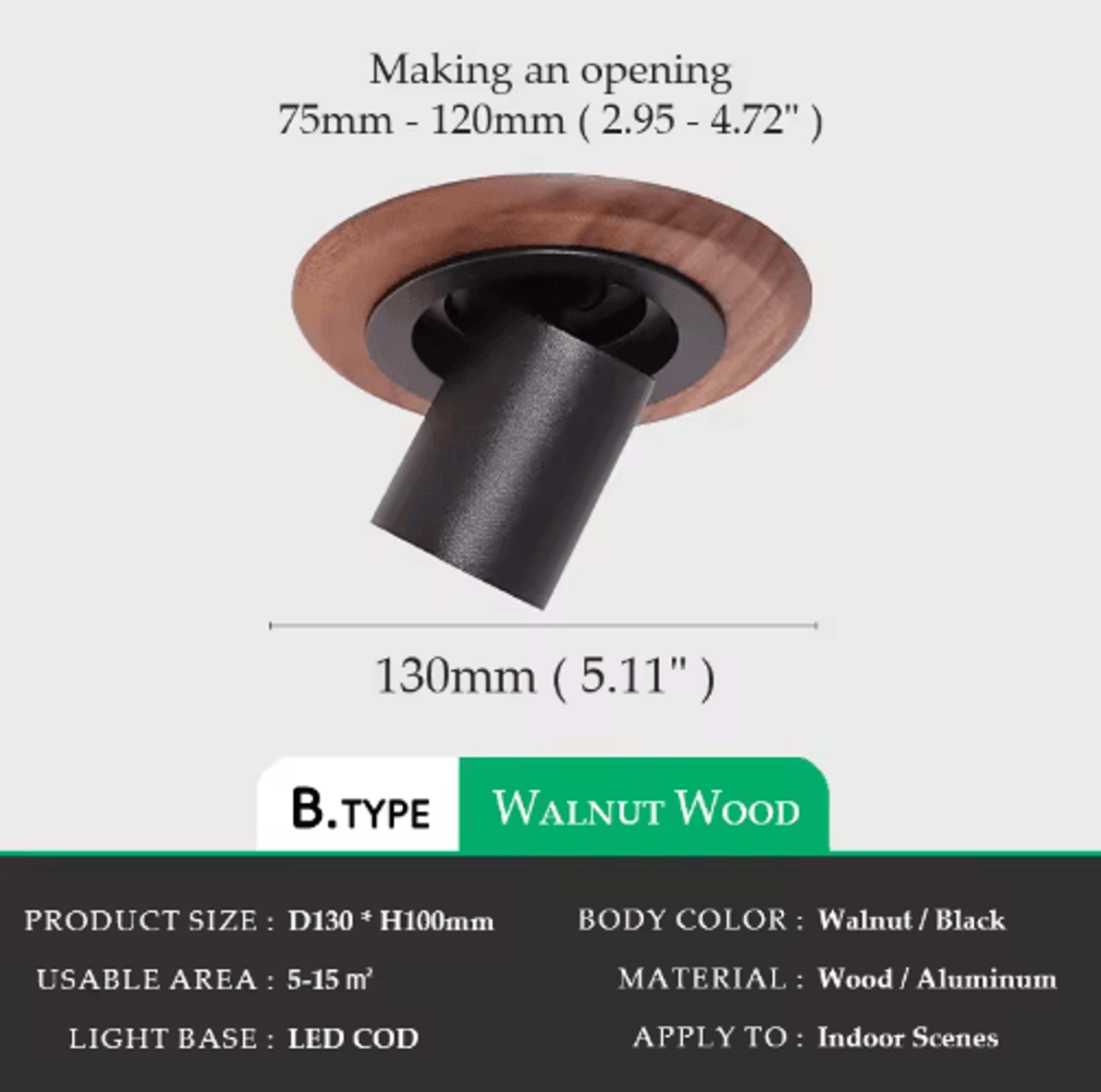Walnut Wood Recessed Spotlight  Rotatable WabiSabi Wall Wash Ceiling Light 1