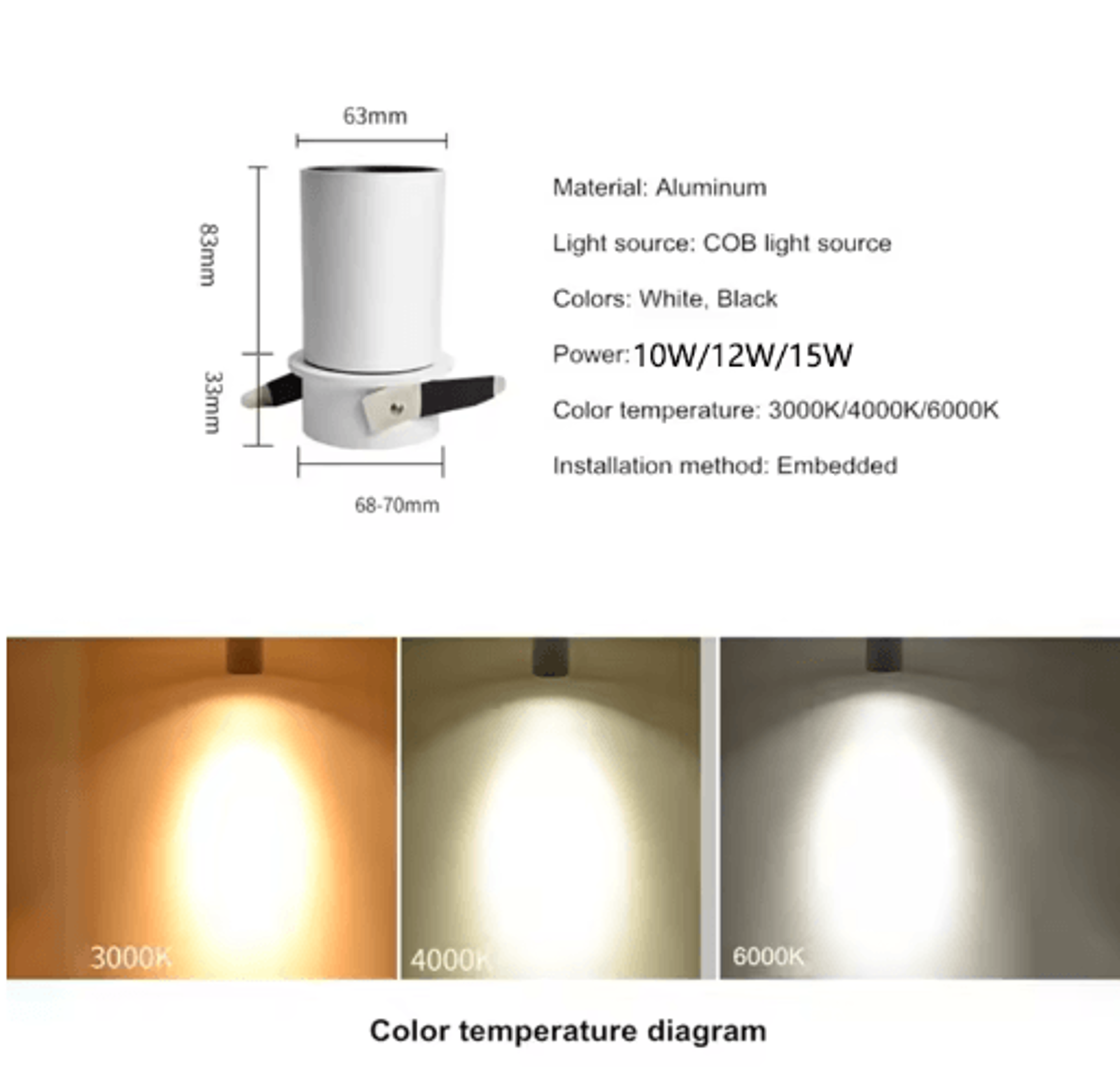 Dimmable Foldable COB LED Downlight  10W12W15W Recessed Ceiling Spotlight 2