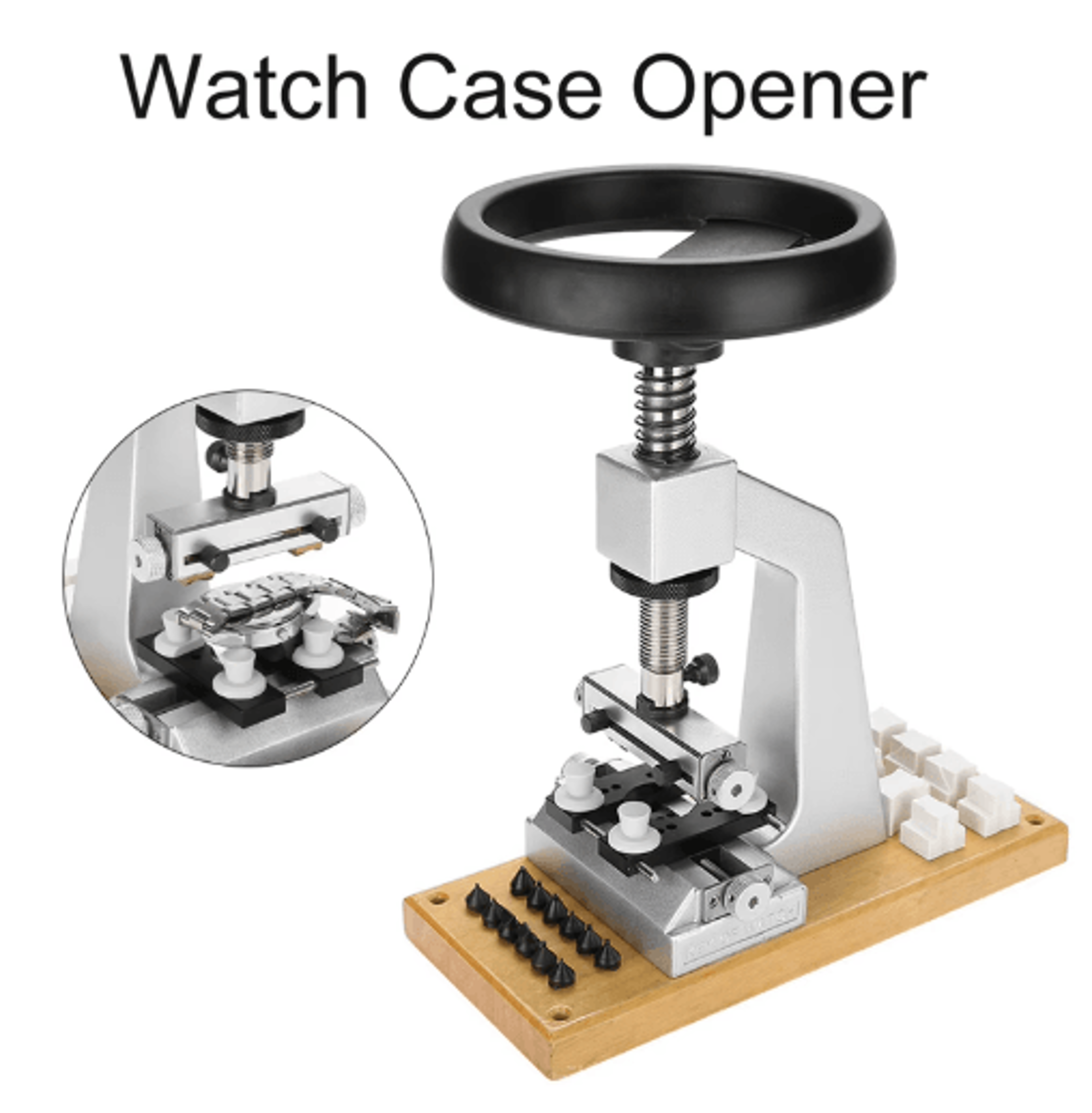 bench watch case opener – wristwatch back removal tool with 6 dies
