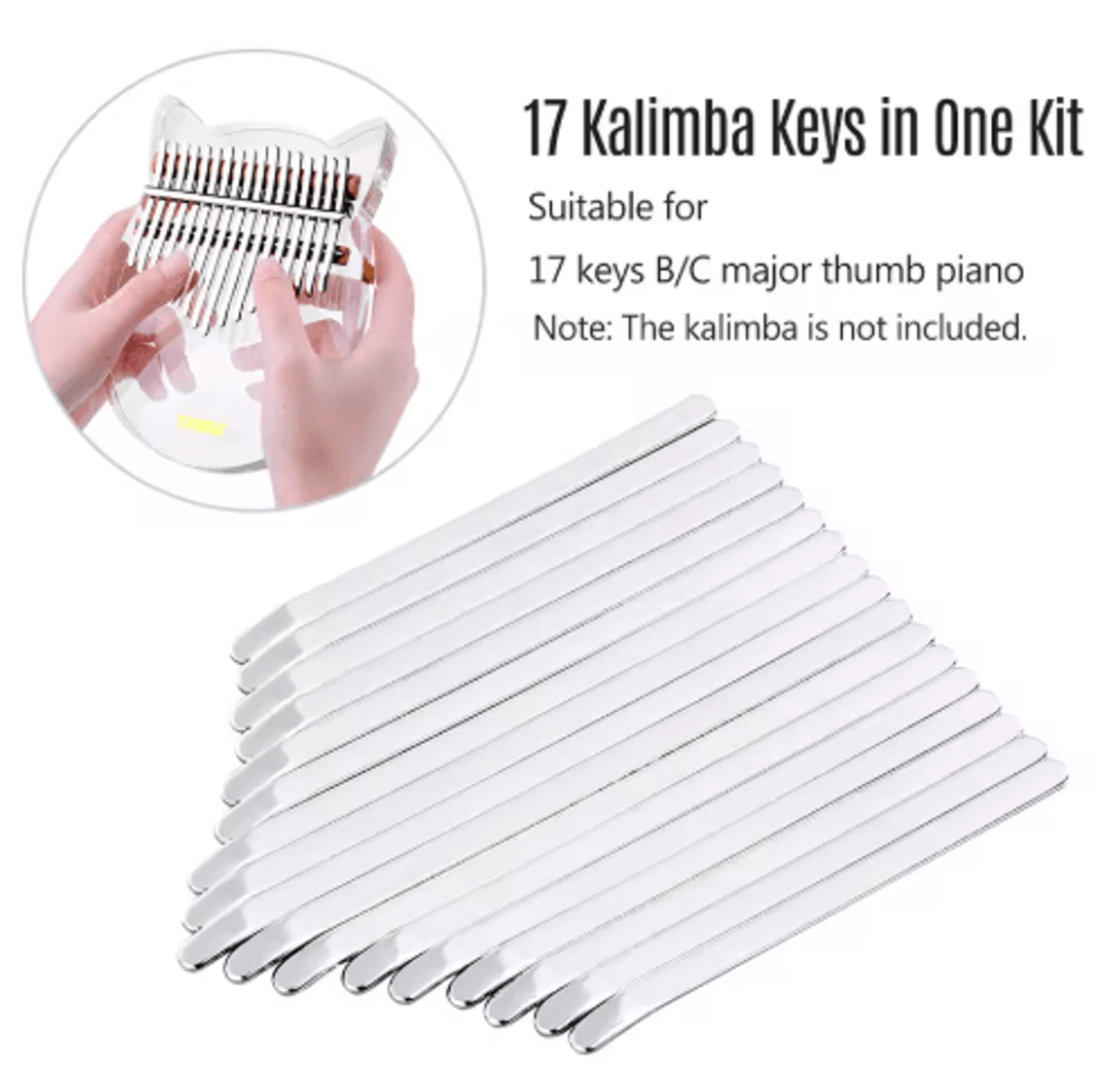17Key Kalimba Replacement Kit  Manganese Steel Thumb Piano Keys With Stickers 3