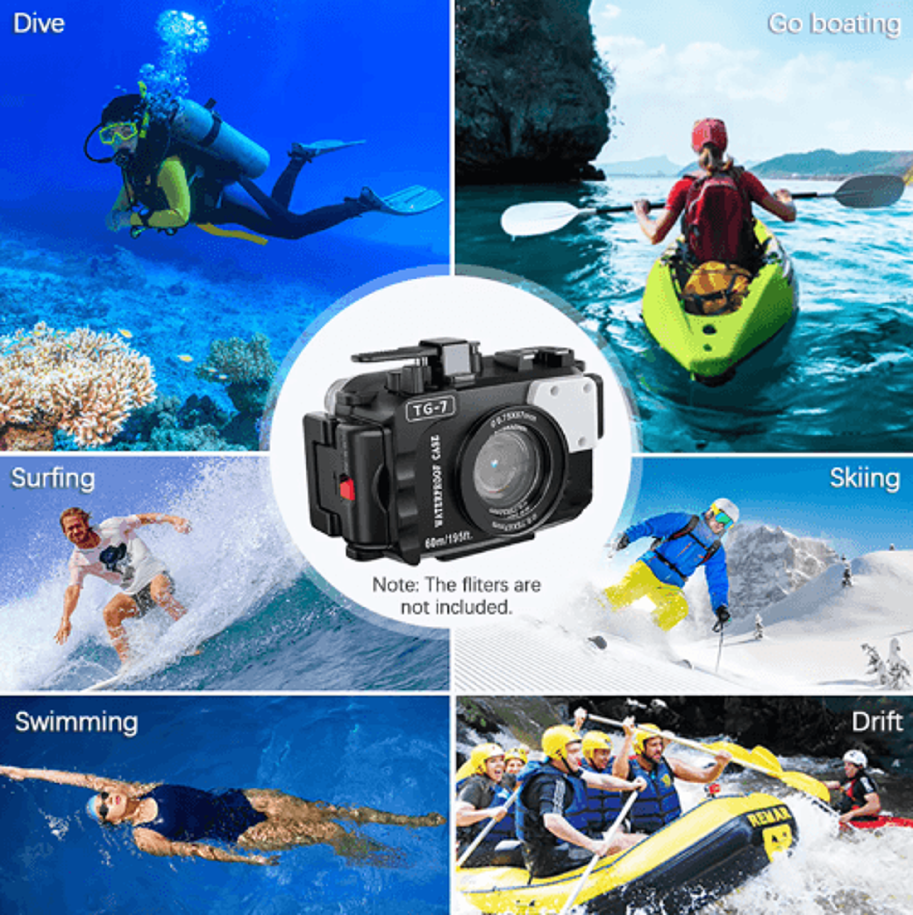 60m waterproof action camera housing – diving protective case with 52mm thread
