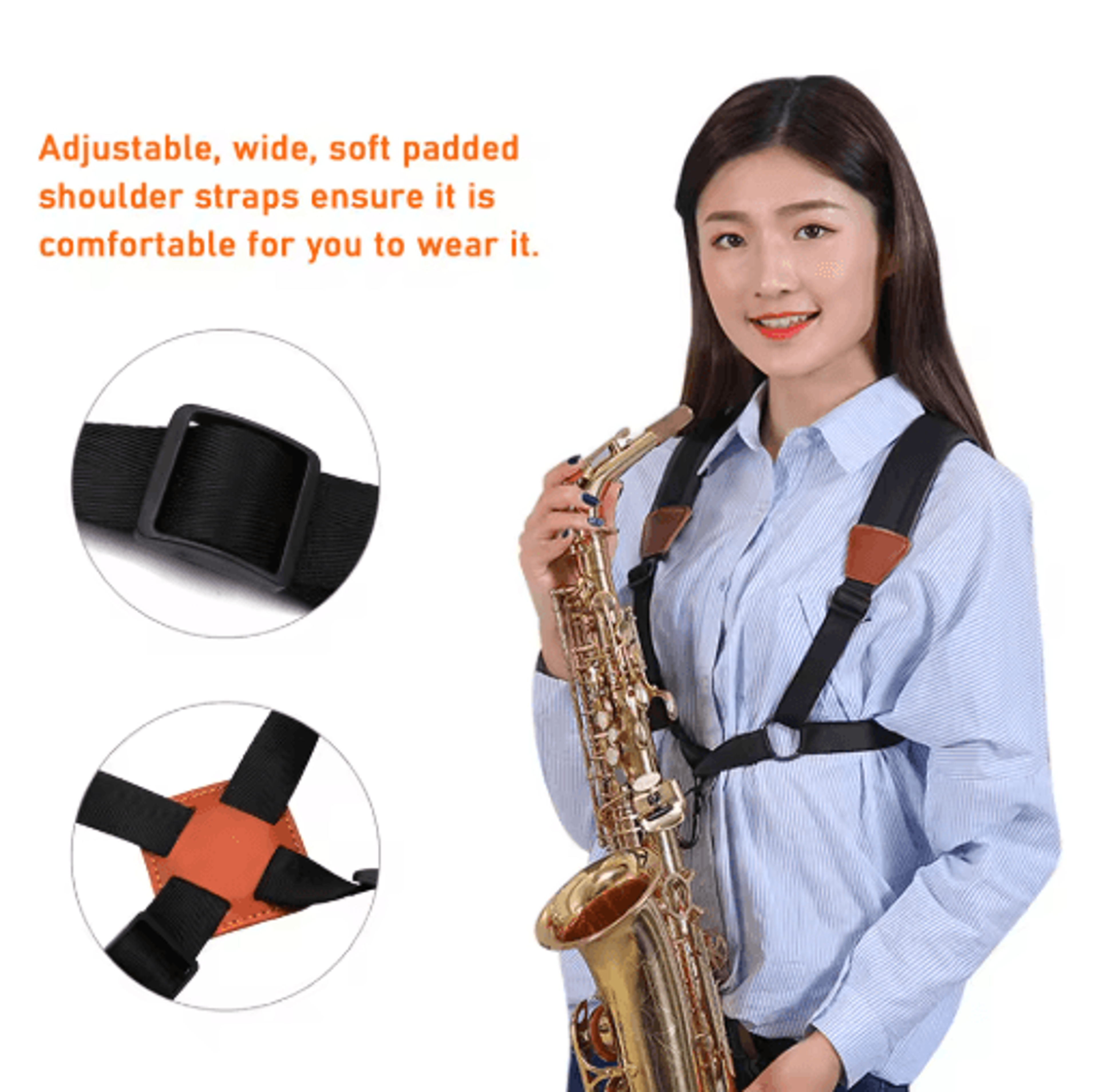 adjustable padded saxophone shoulder strap – leather sax support strap