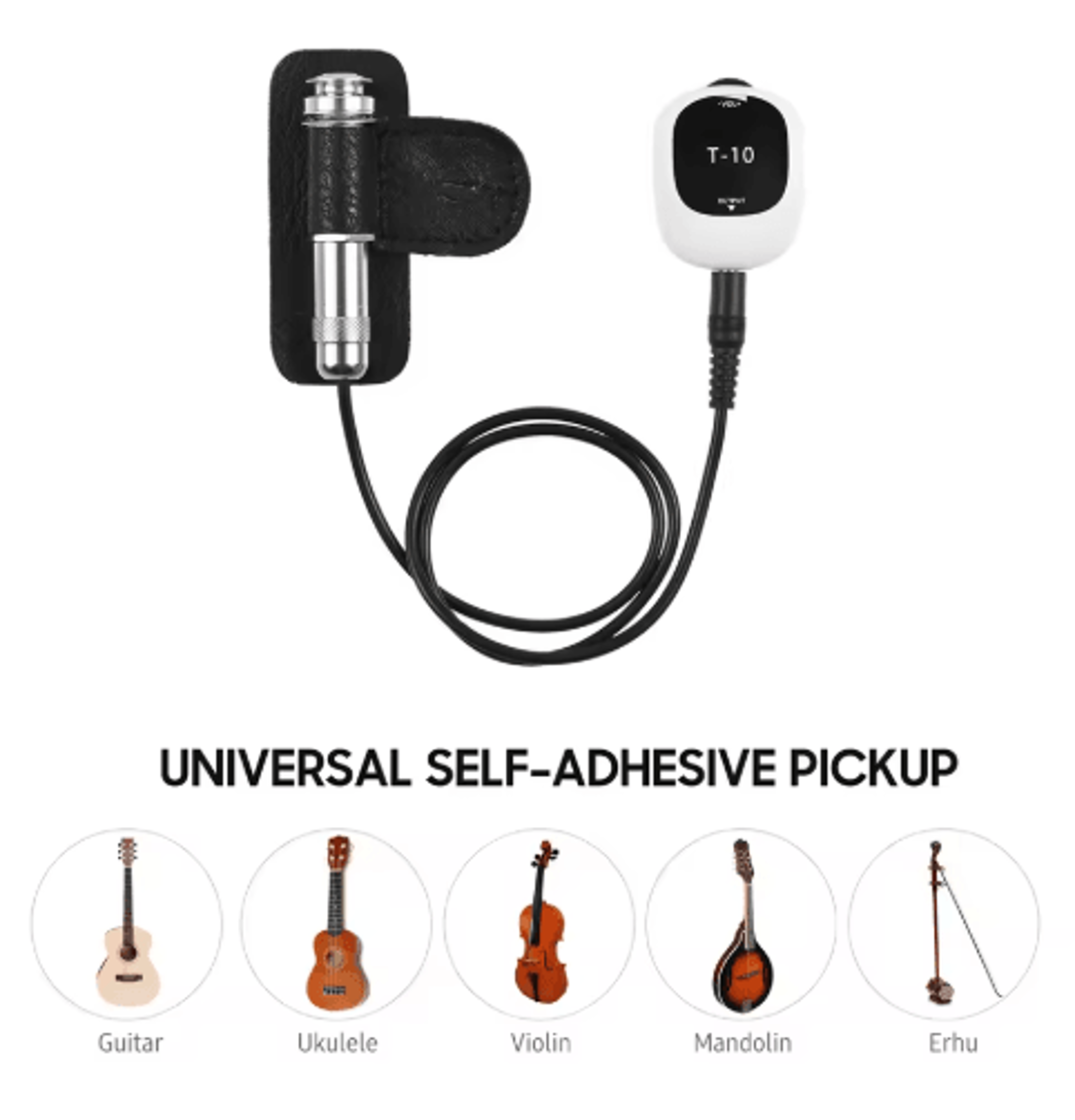 universal self-adhesive piezo pickup – no-drill guitar pickup with 6.5mm audio jack