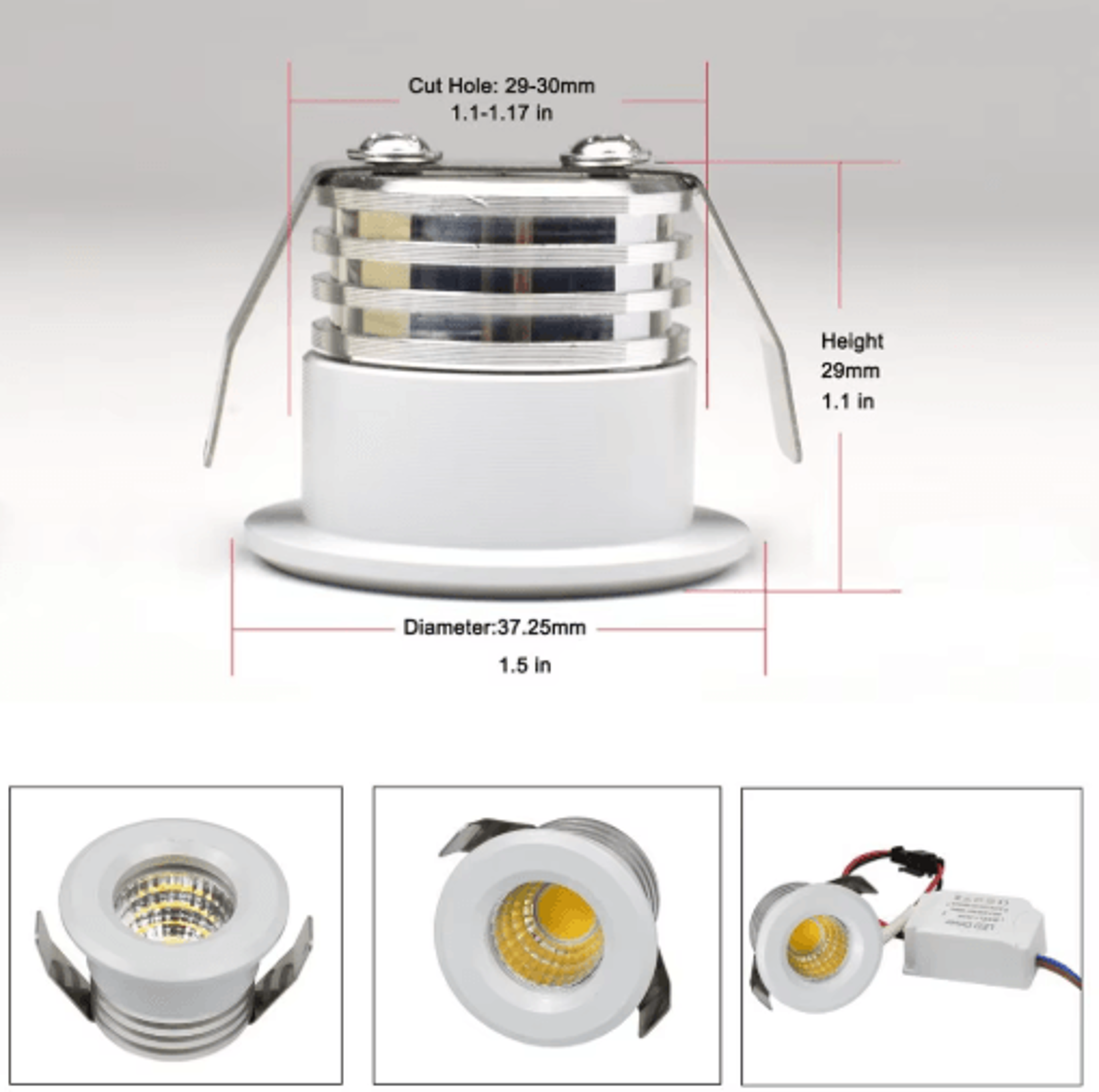 3W Mini COB LED Downlight  Dimmable Recessed Cabinet Spotlight 3