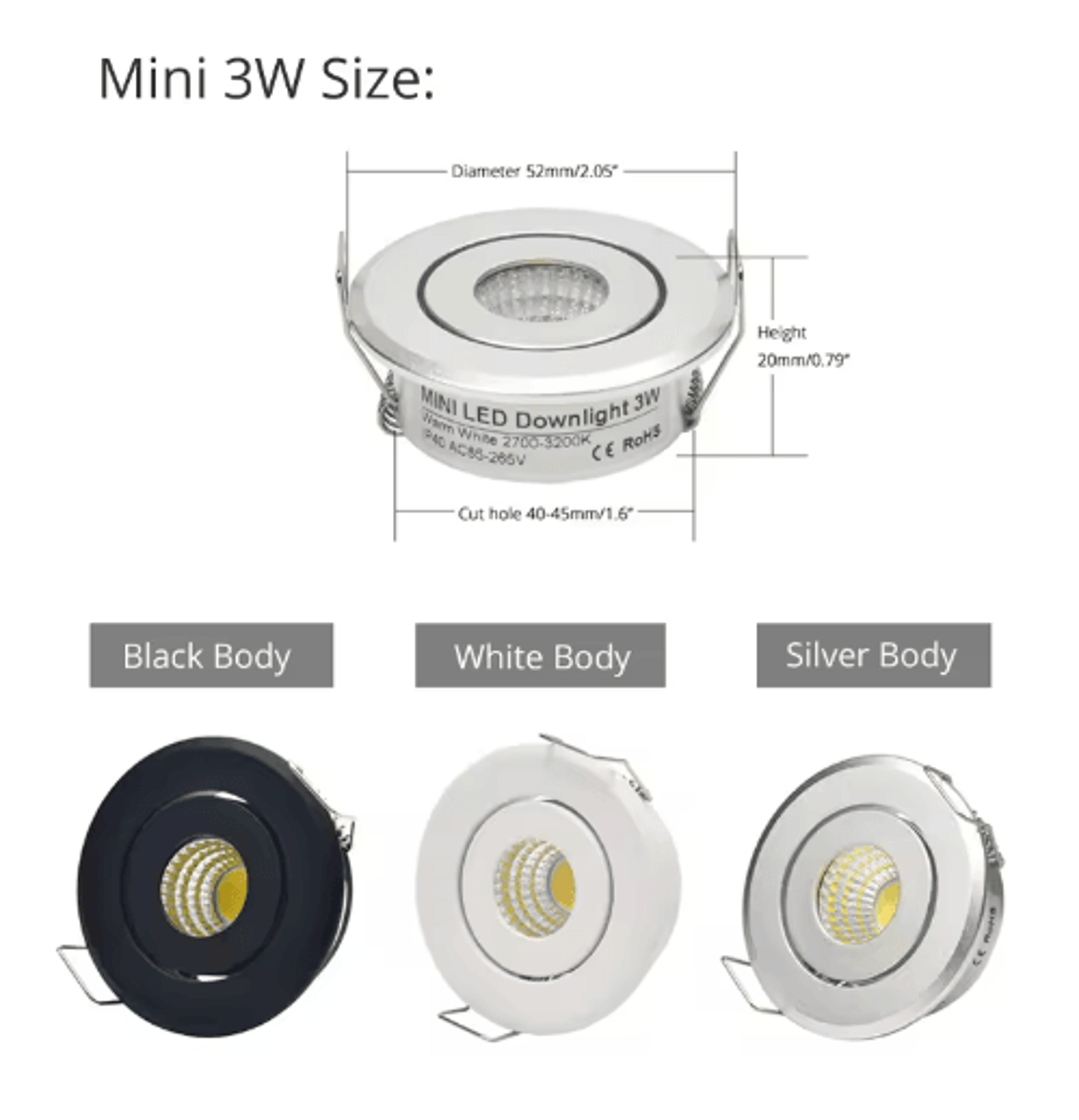 Dimmable COB LED Downlight  Recessed Spotlight 3W 5W 7W 12W 5