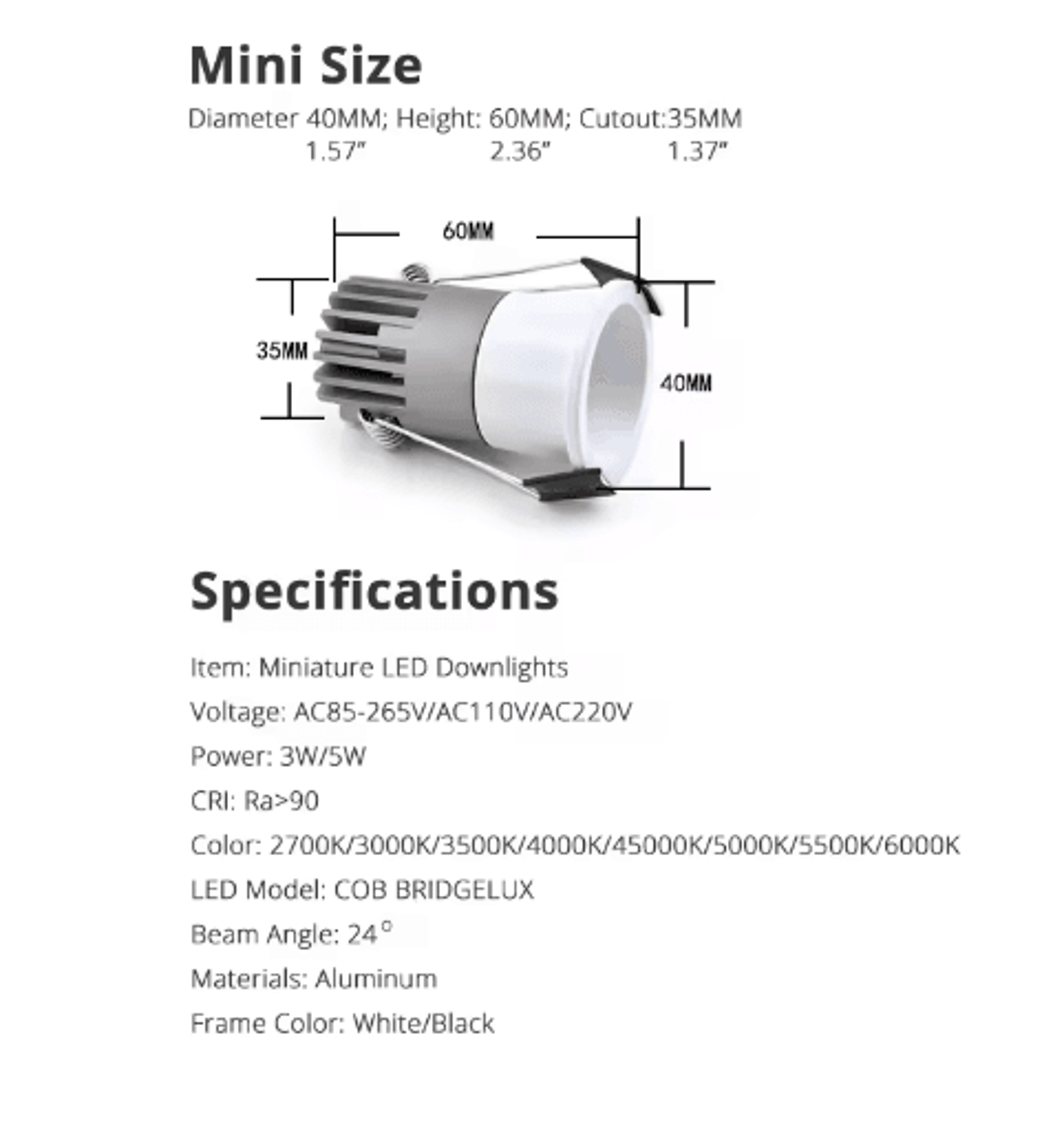 2-pack anti-glare led downlights – 3w 5w dimmable recessed spotlights