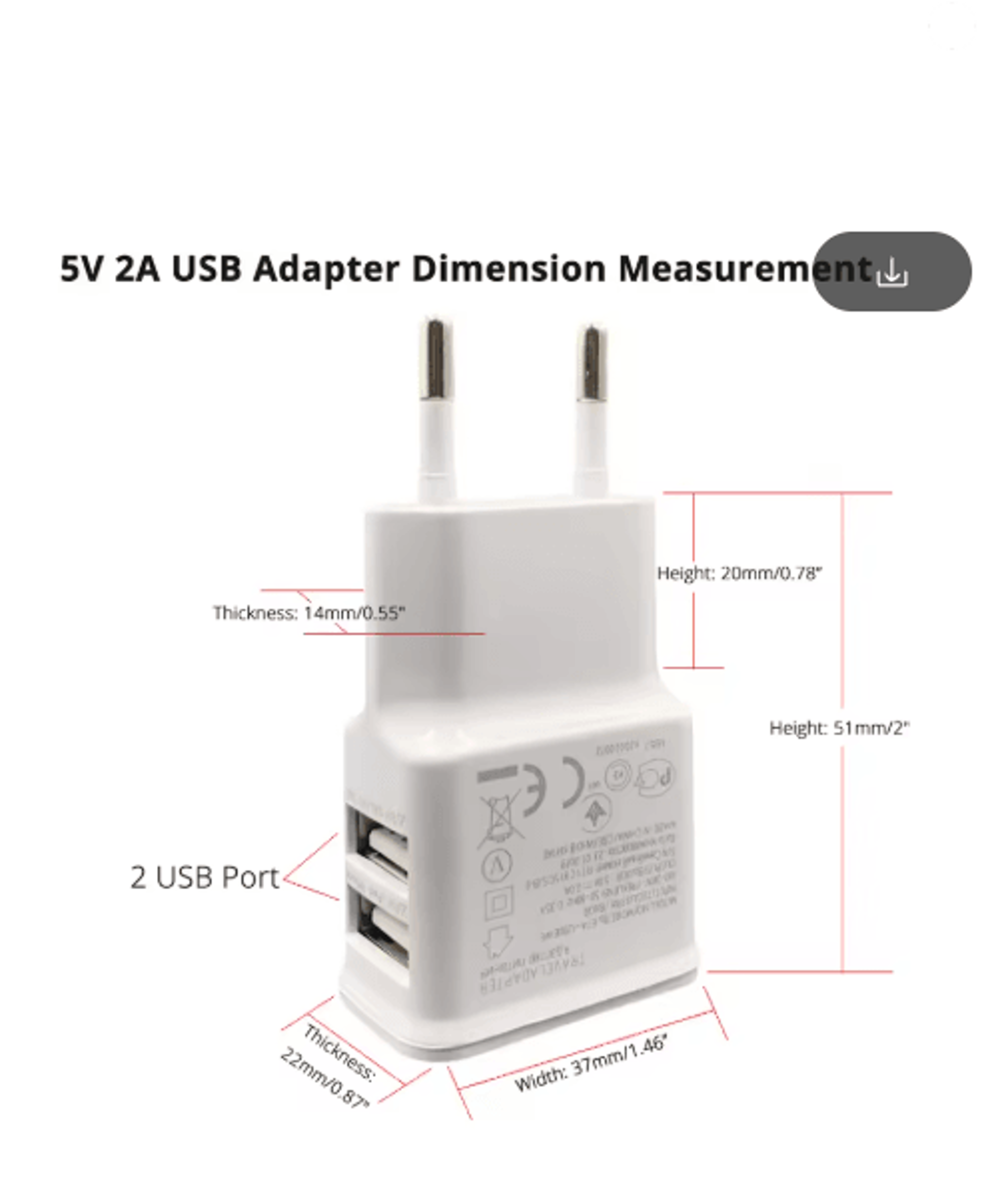 2Pack 5V 2A USB Power Supply Adapter  10W LED Strip Light Charger 7