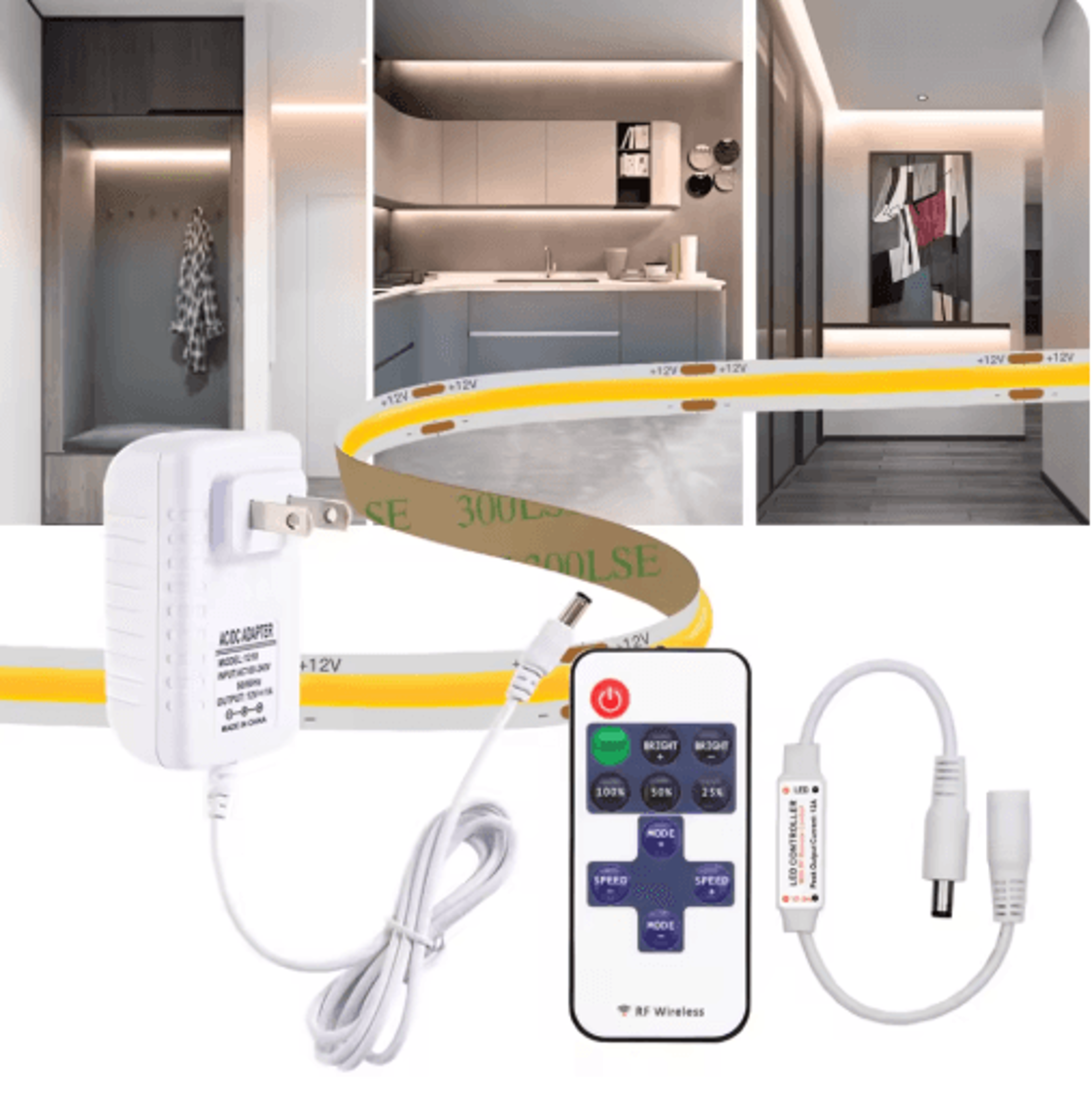 12V COB LED Strip Light  320 LEDsm Cabinet Lighting With Sensor And Dimmer Options 12