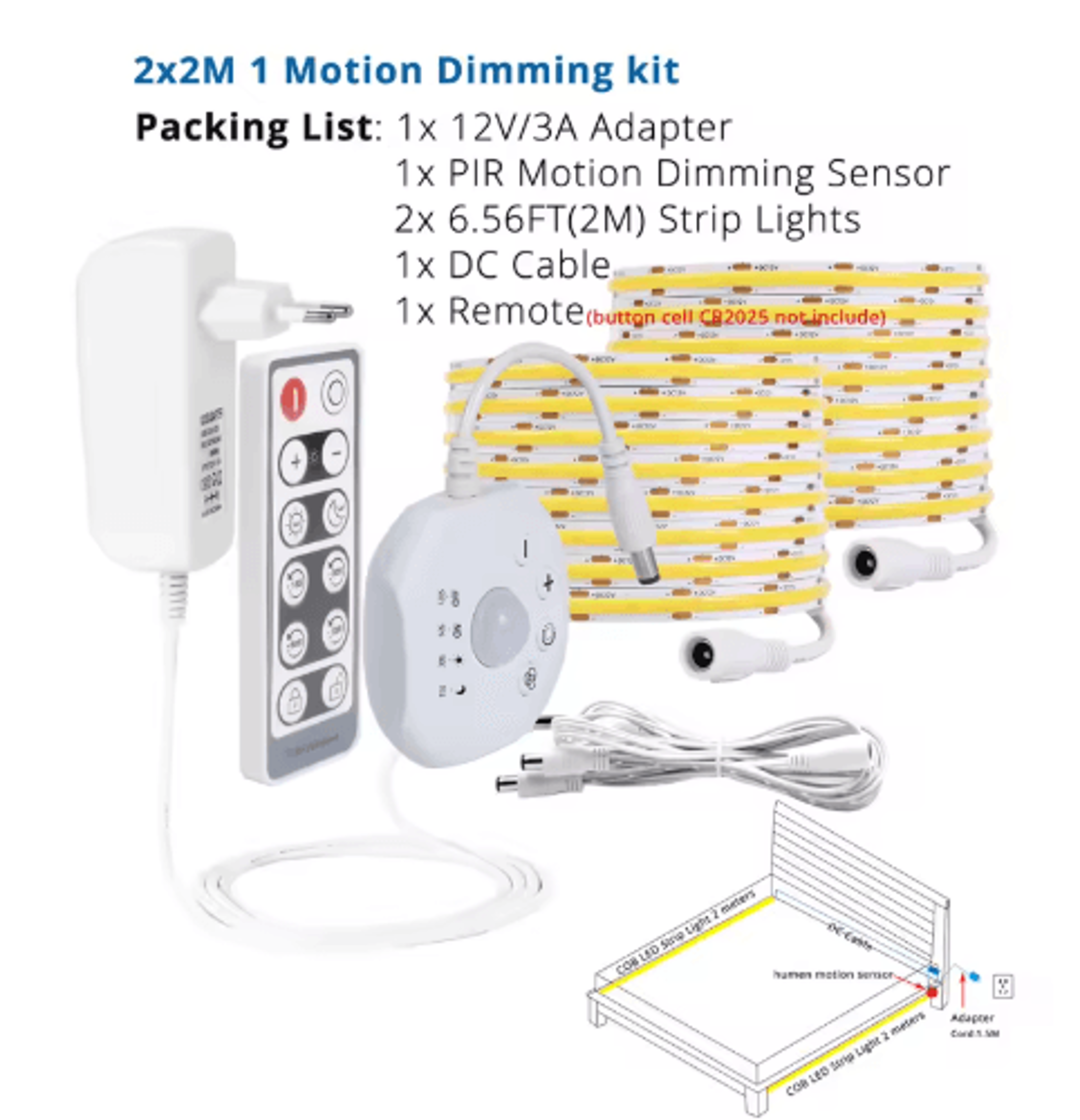 PIR Motion Sensor LED Strip Light Kit  Dimmable UnderBed And Stair Lighting 1