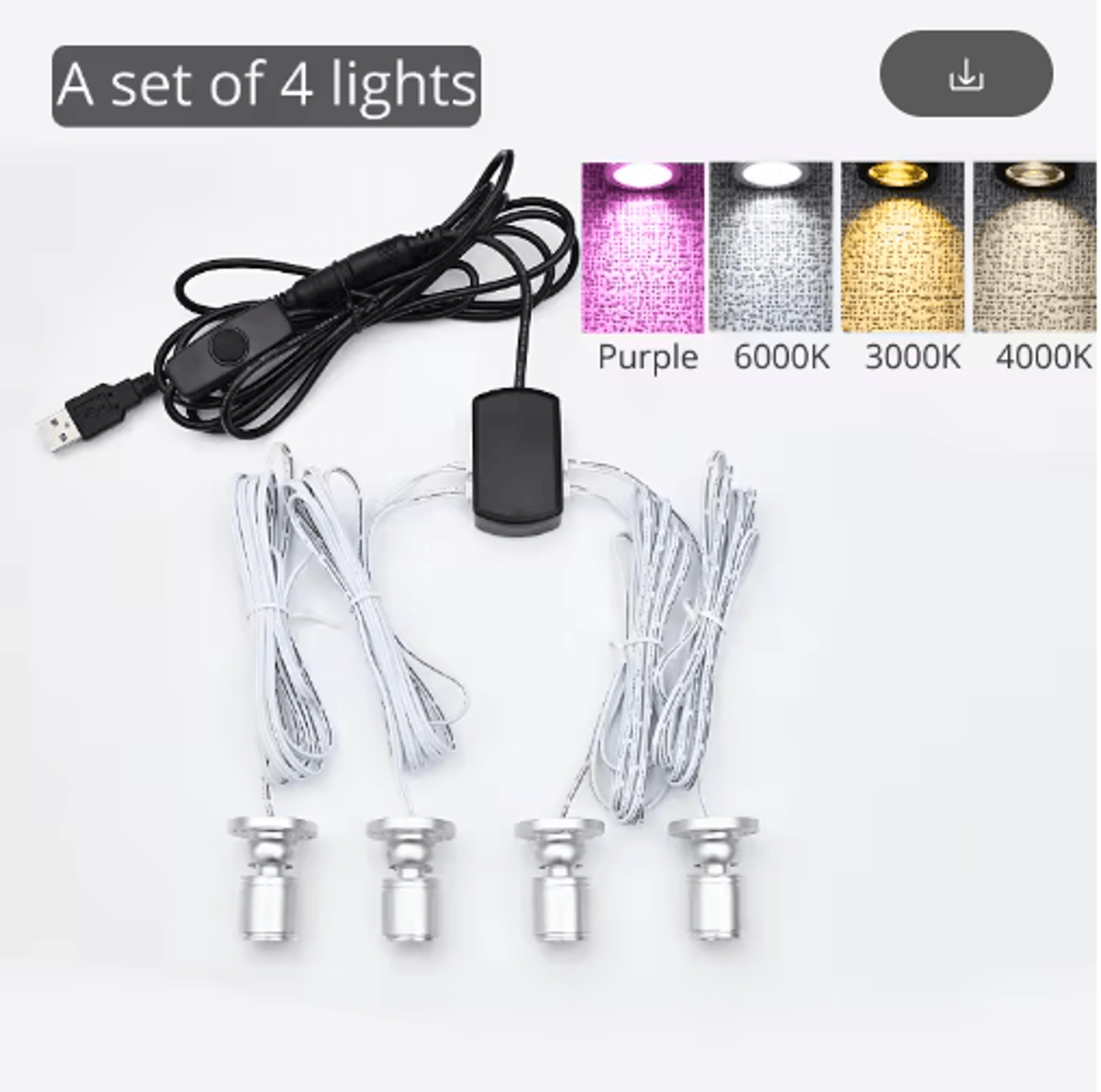 10Pack 5V USB Mini LED Spotlights  1W Adjustable UnderCabinet Display Lights 4