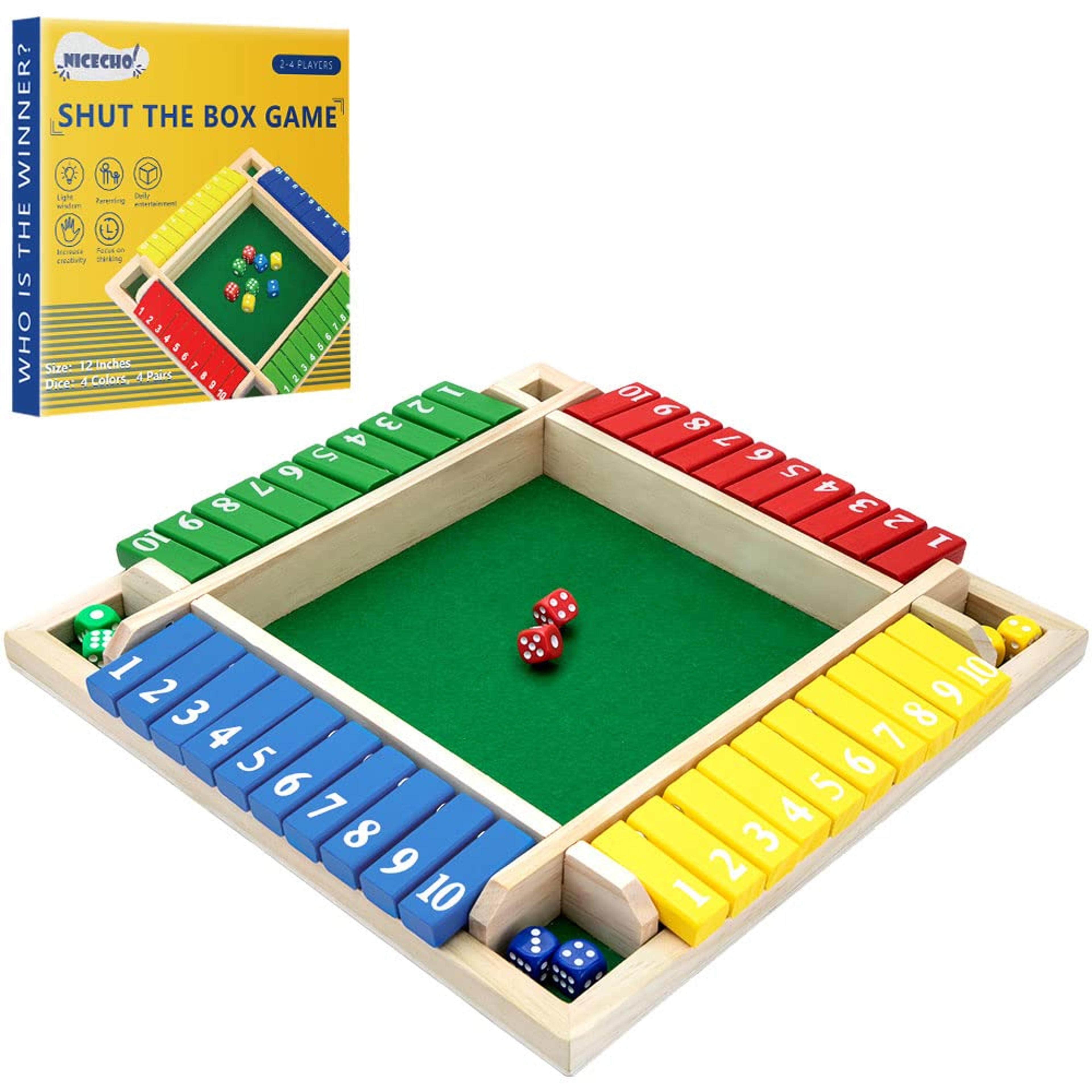 Wooden Shut The Box Board Game For 4 Players  Family Dice Math Game 1
