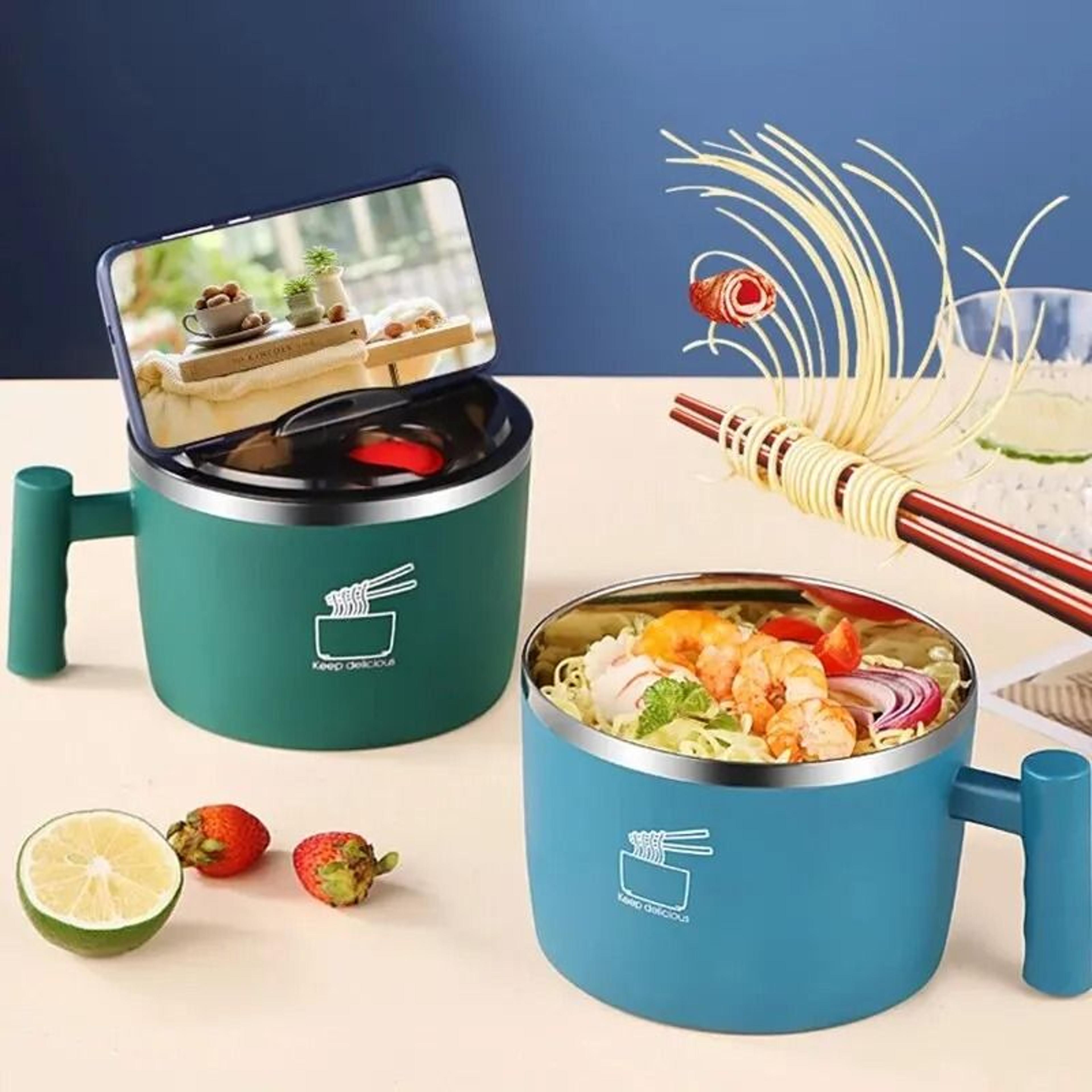 Stainless Steel Noodle Bowl With Lid And Drain Portable Soup Bowl 2