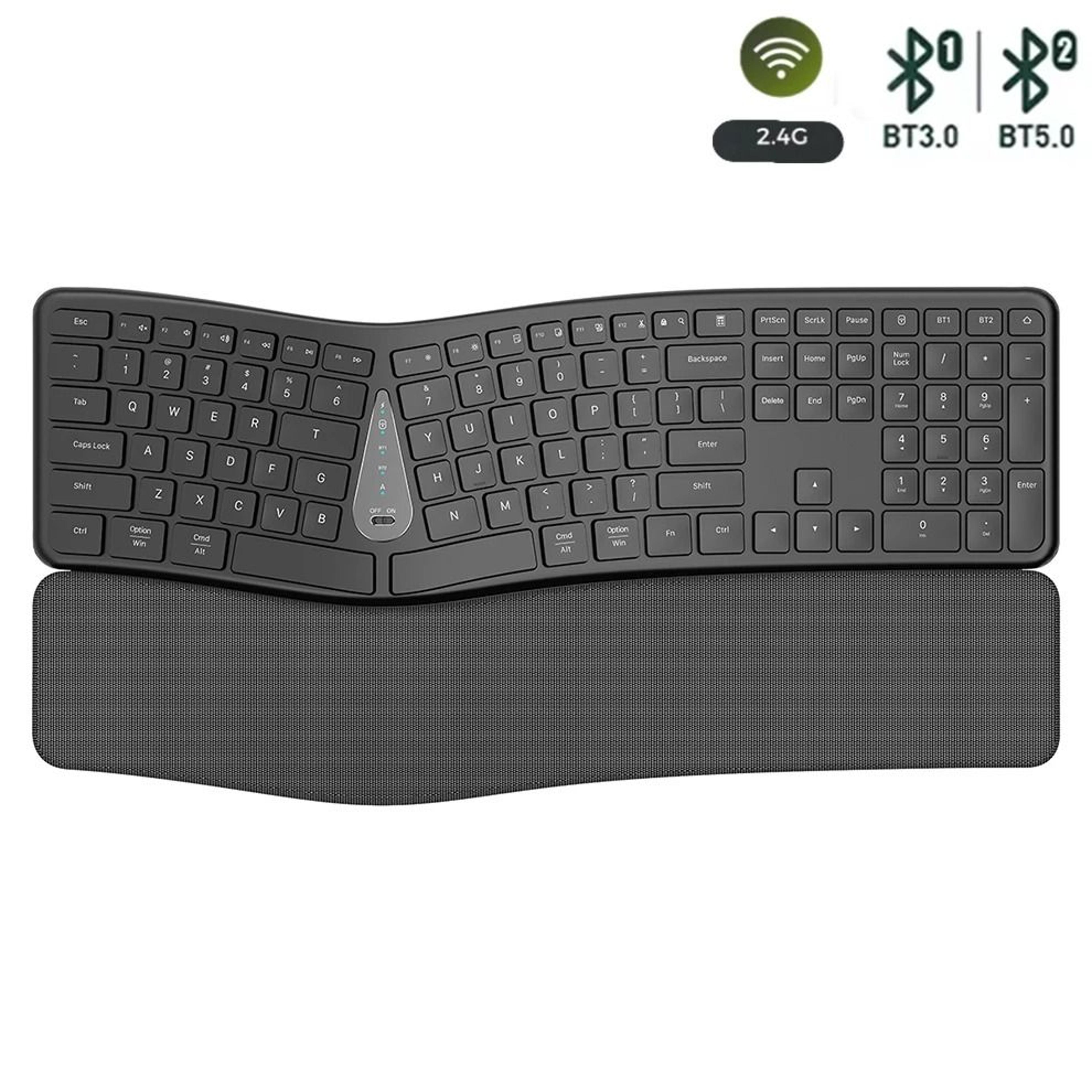 Ergonomic Wireless Keyboard With Palm Rest Multi Device Bluetooth Rechargeable 2