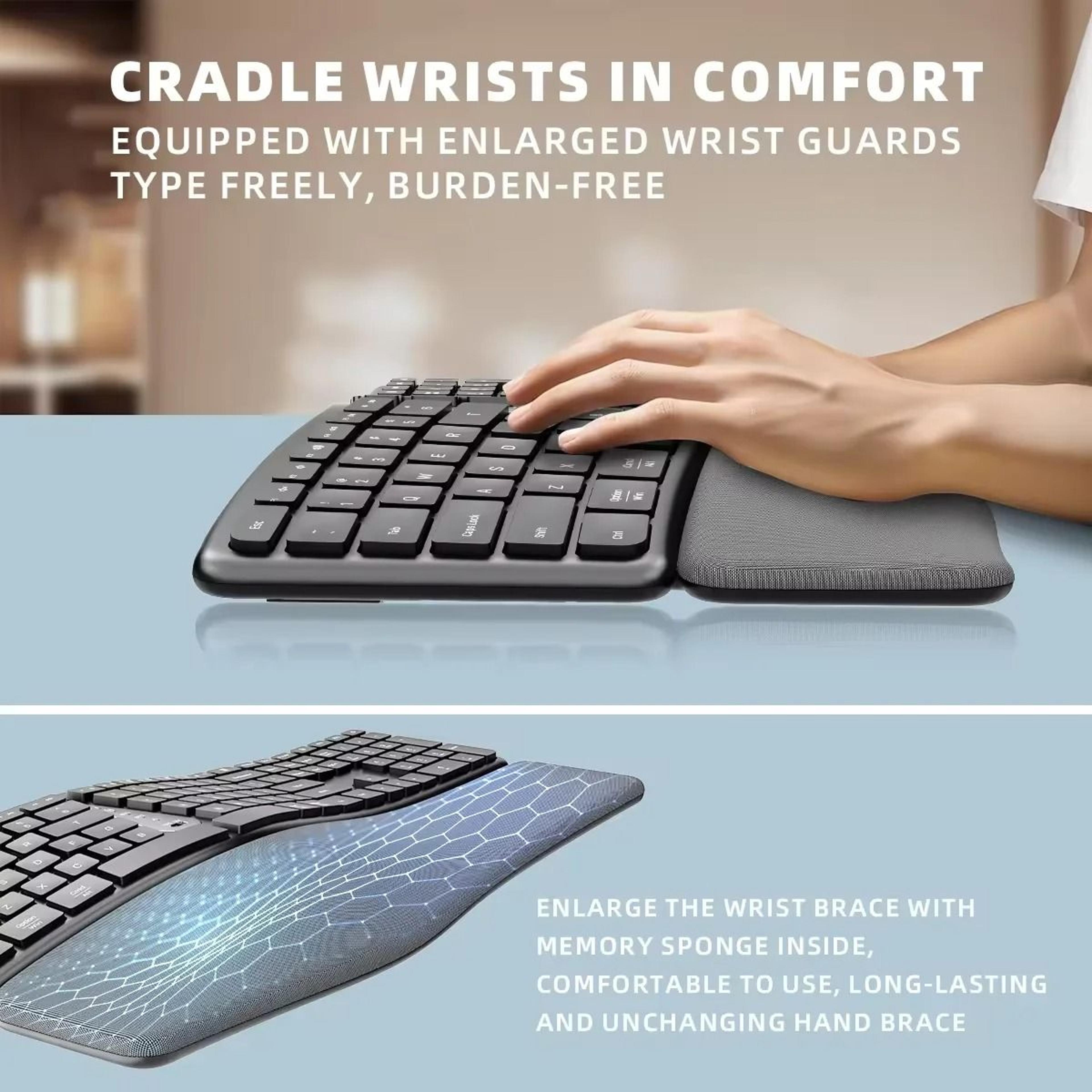 Ergonomic Wireless Keyboard With Palm Rest Multi Device Bluetooth Rechargeable 3