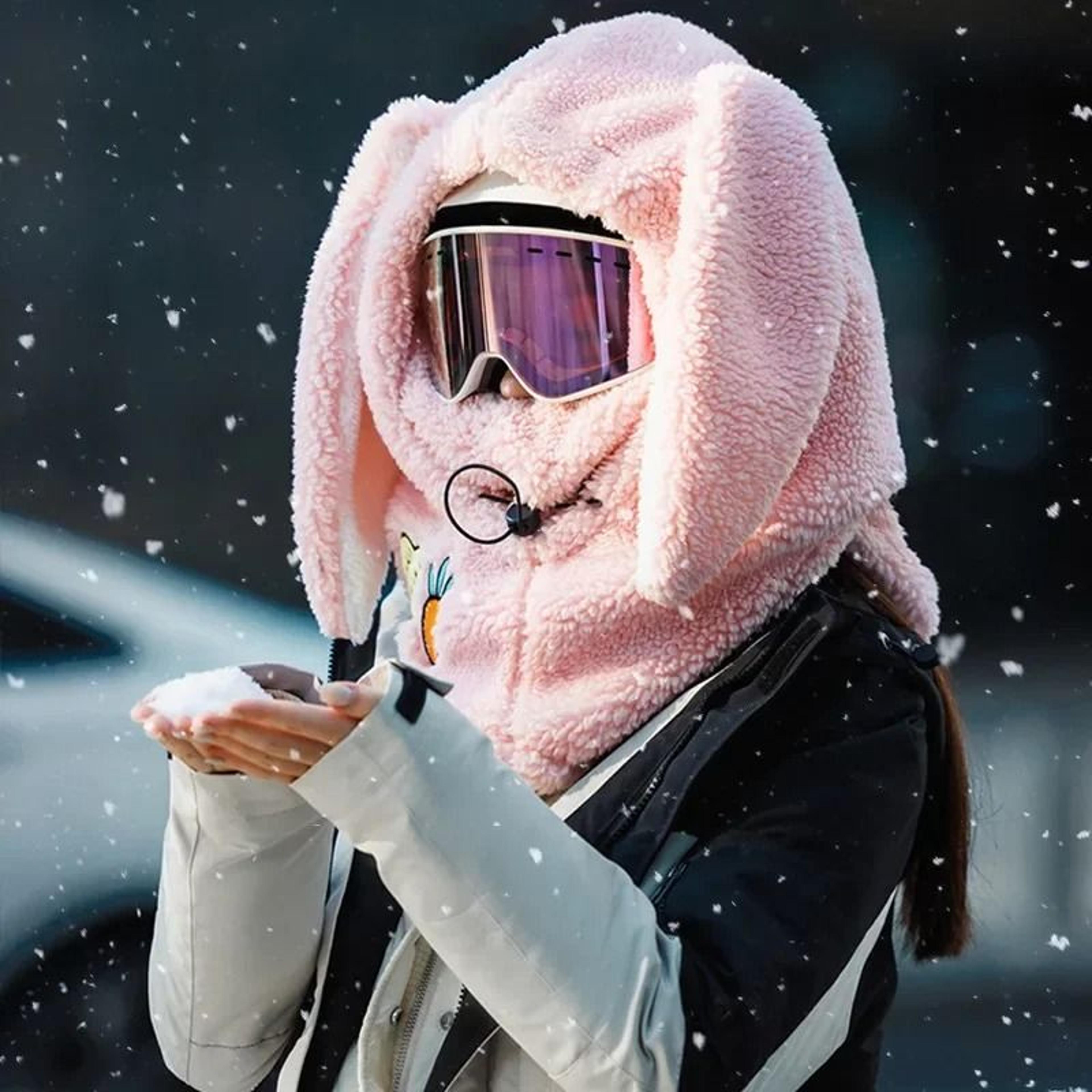 Winter Bunny Ear Ski Helmet Cover Warm Wool Hat Scarf 6
