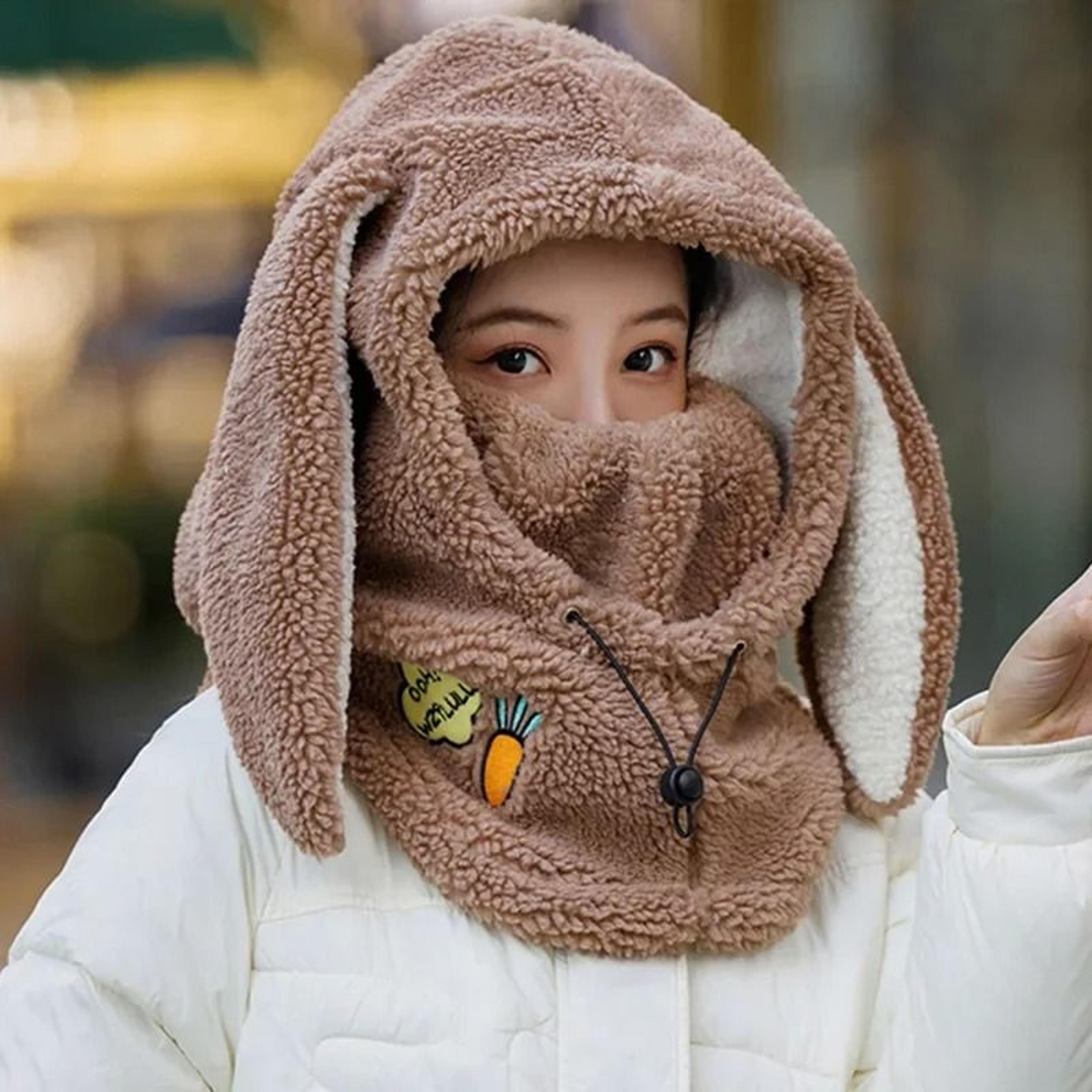 Winter Bunny Ear Ski Helmet Cover Warm Wool Hat Scarf 10