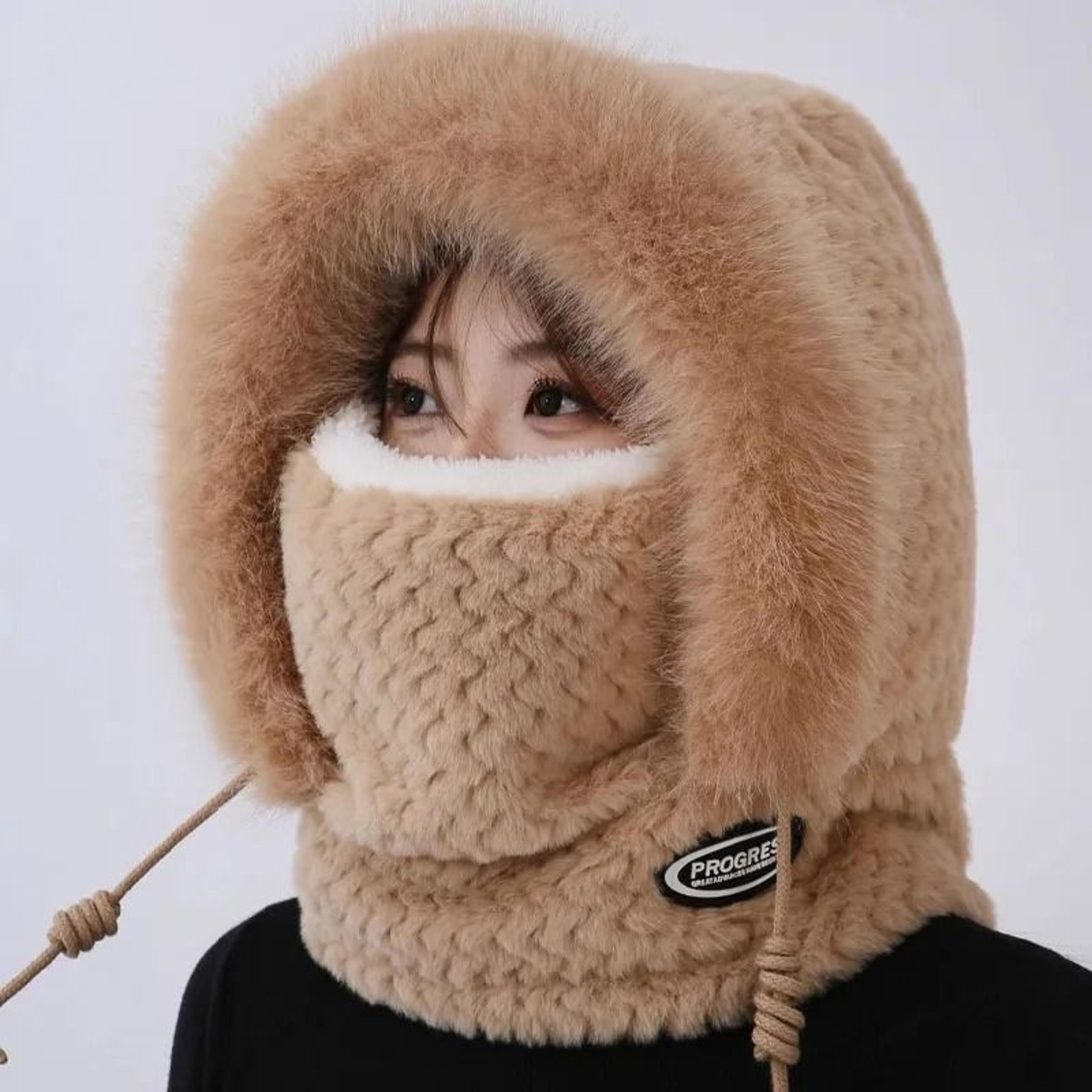 Womens Thermal Plush Hood Scarf Mask Windproof Winter Set 9