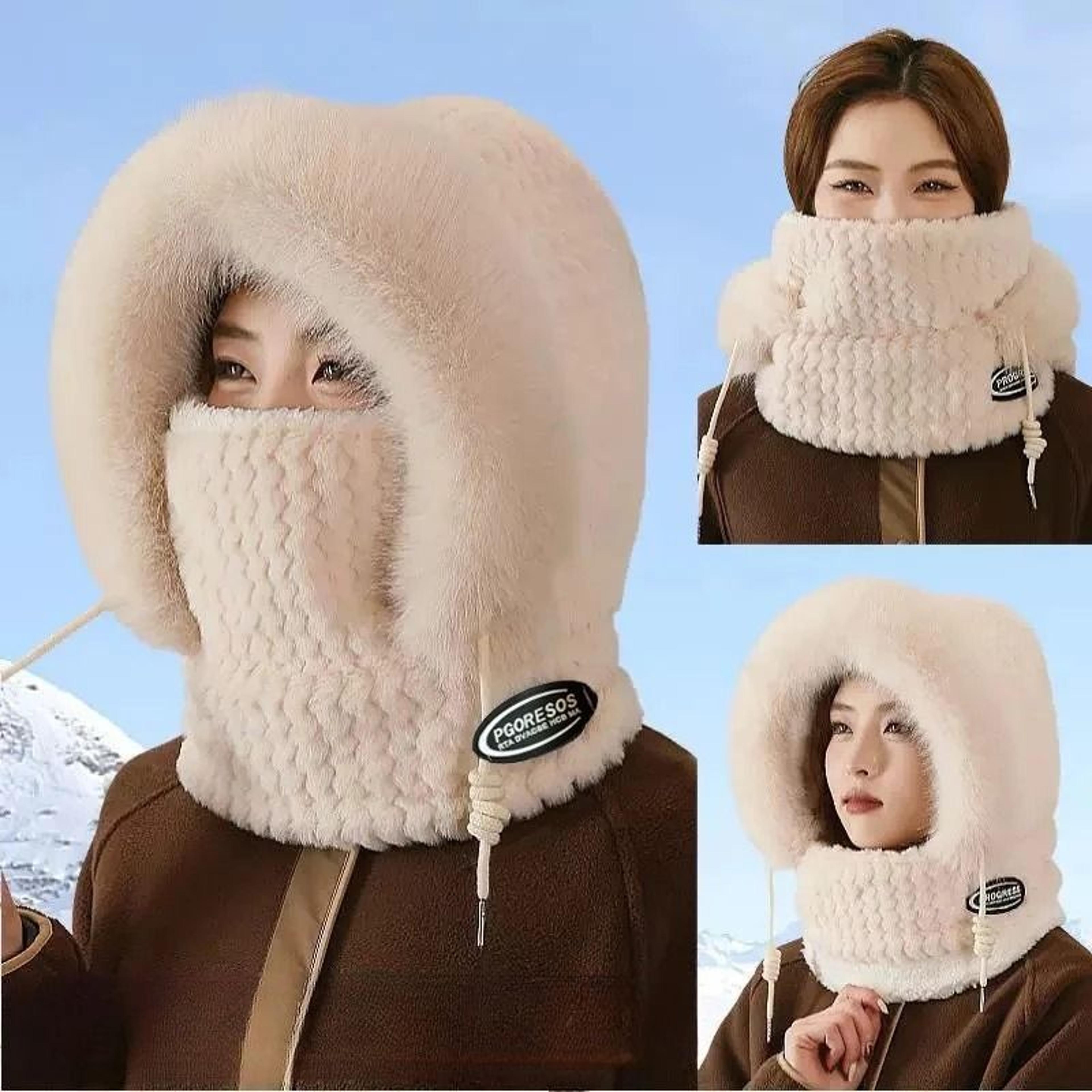 Womens Thermal Plush Hood Scarf Mask Windproof Winter Set 7