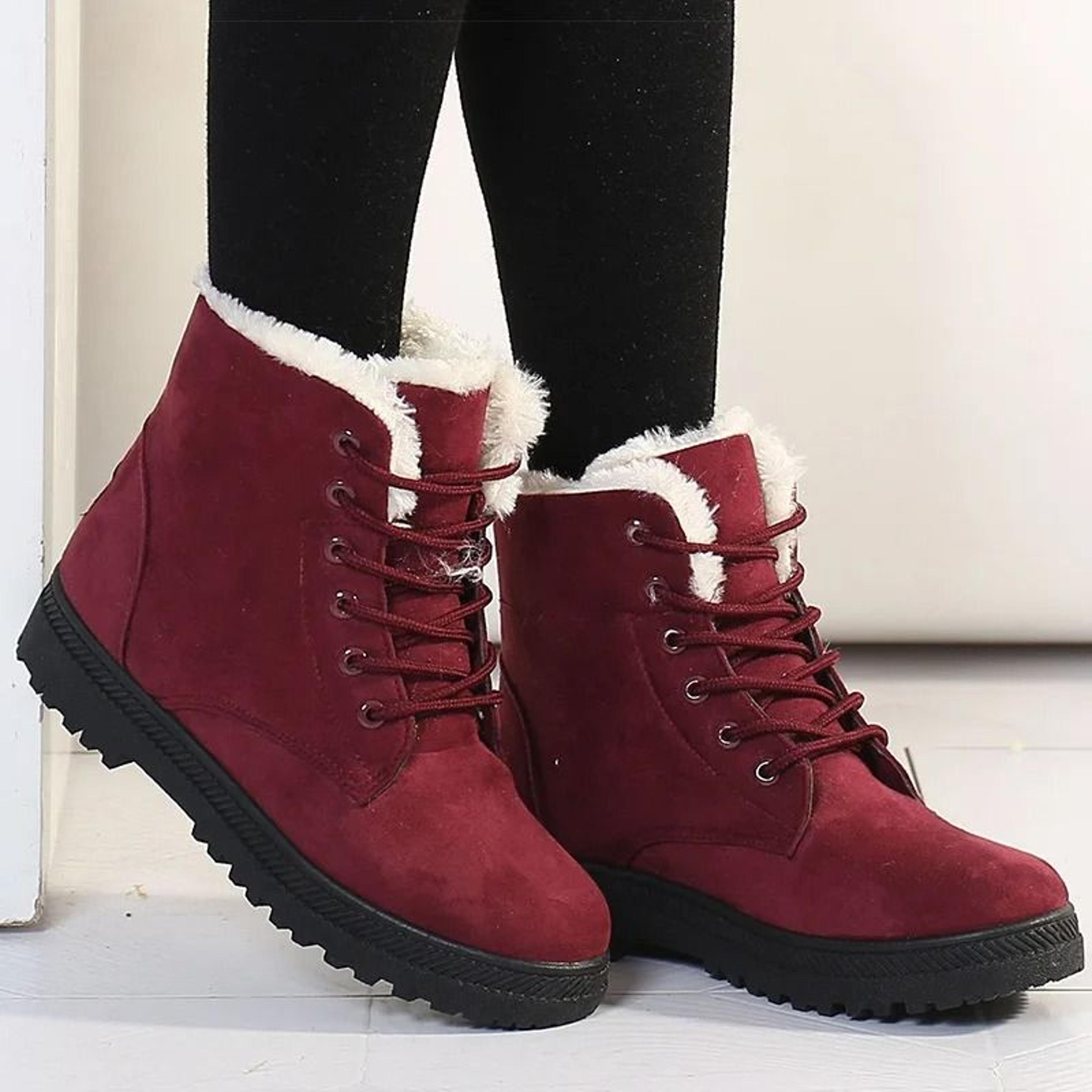 Womens Winter Fur Lined Ankle Boots With Low Heel 5