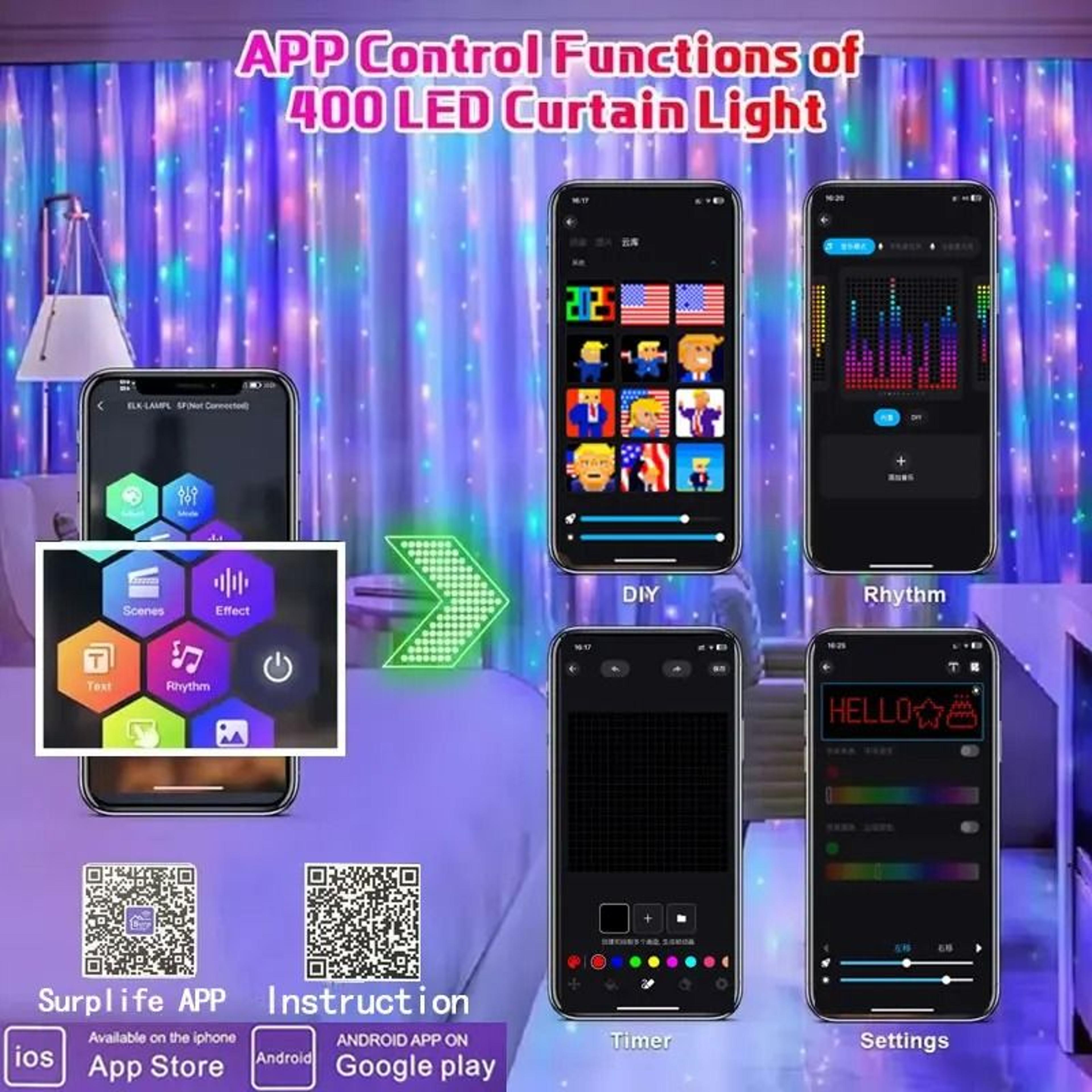 Smart RGB Curtain LED Lights With App Control And Music Sync 16