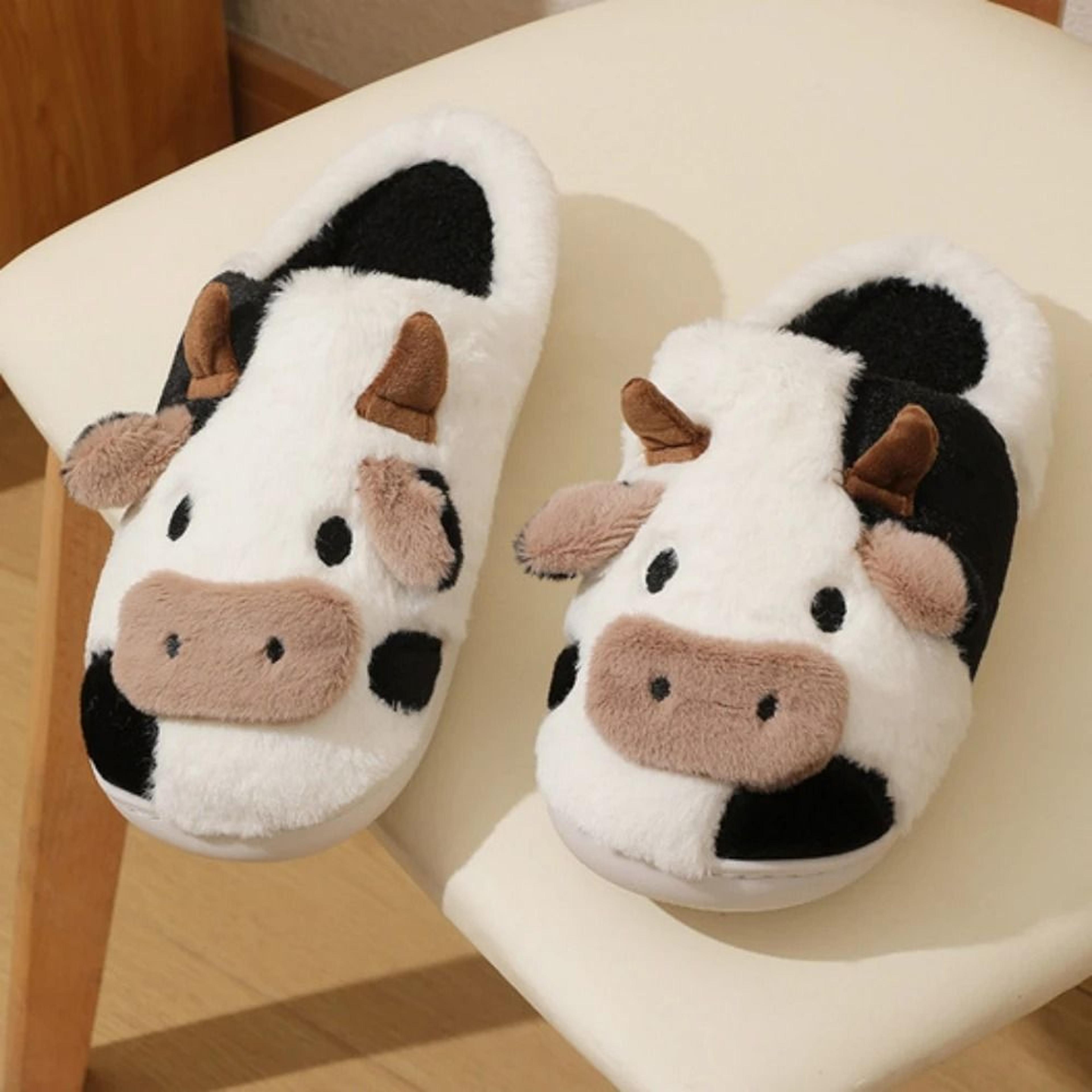 Winter Plush Cow Slippers For Couples Warm Non Slip Indoor Slippers For Men And Women 4