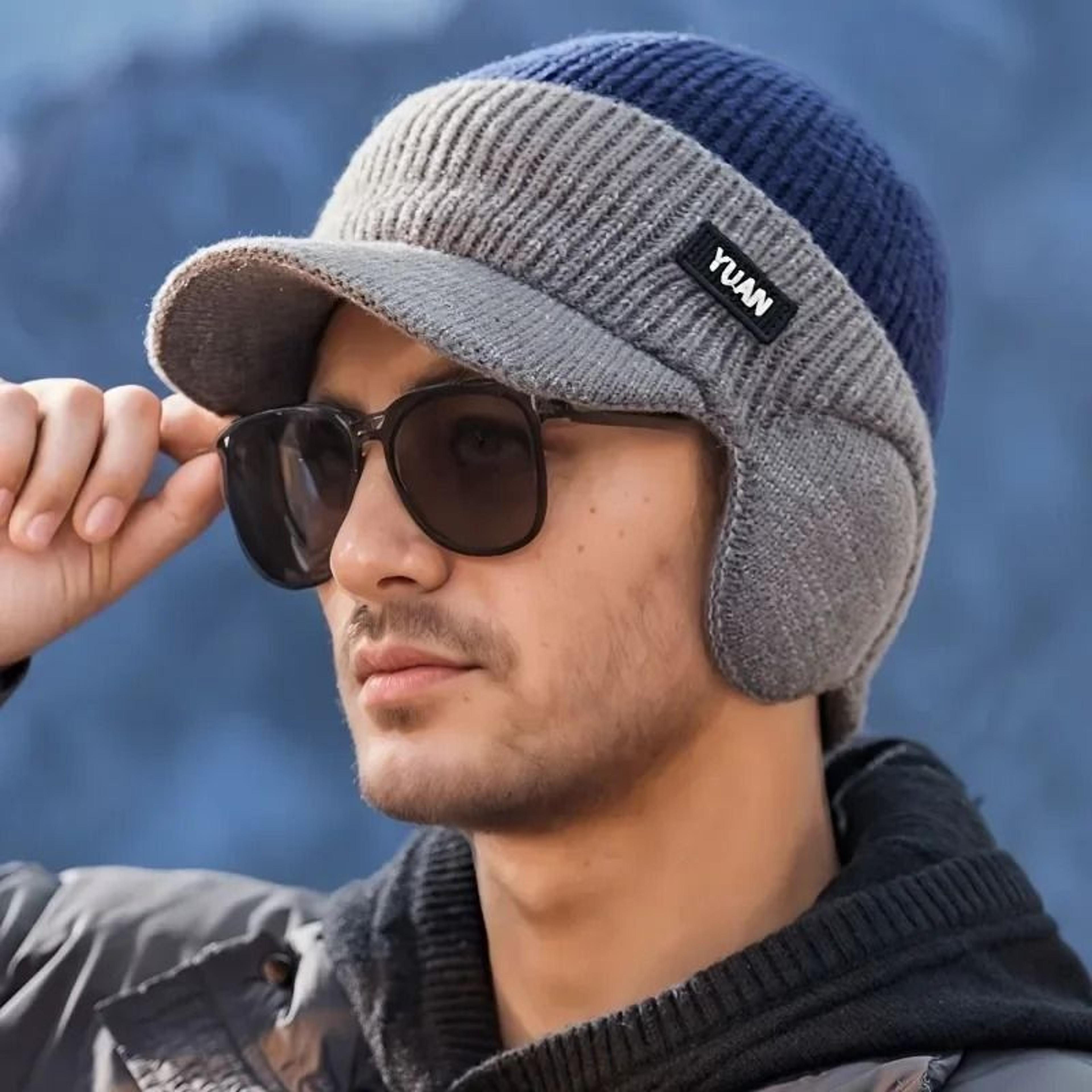Dual Tone Knit Baseball Cap With Ear Protection Warm Dad Hat For Men And Couples 2
