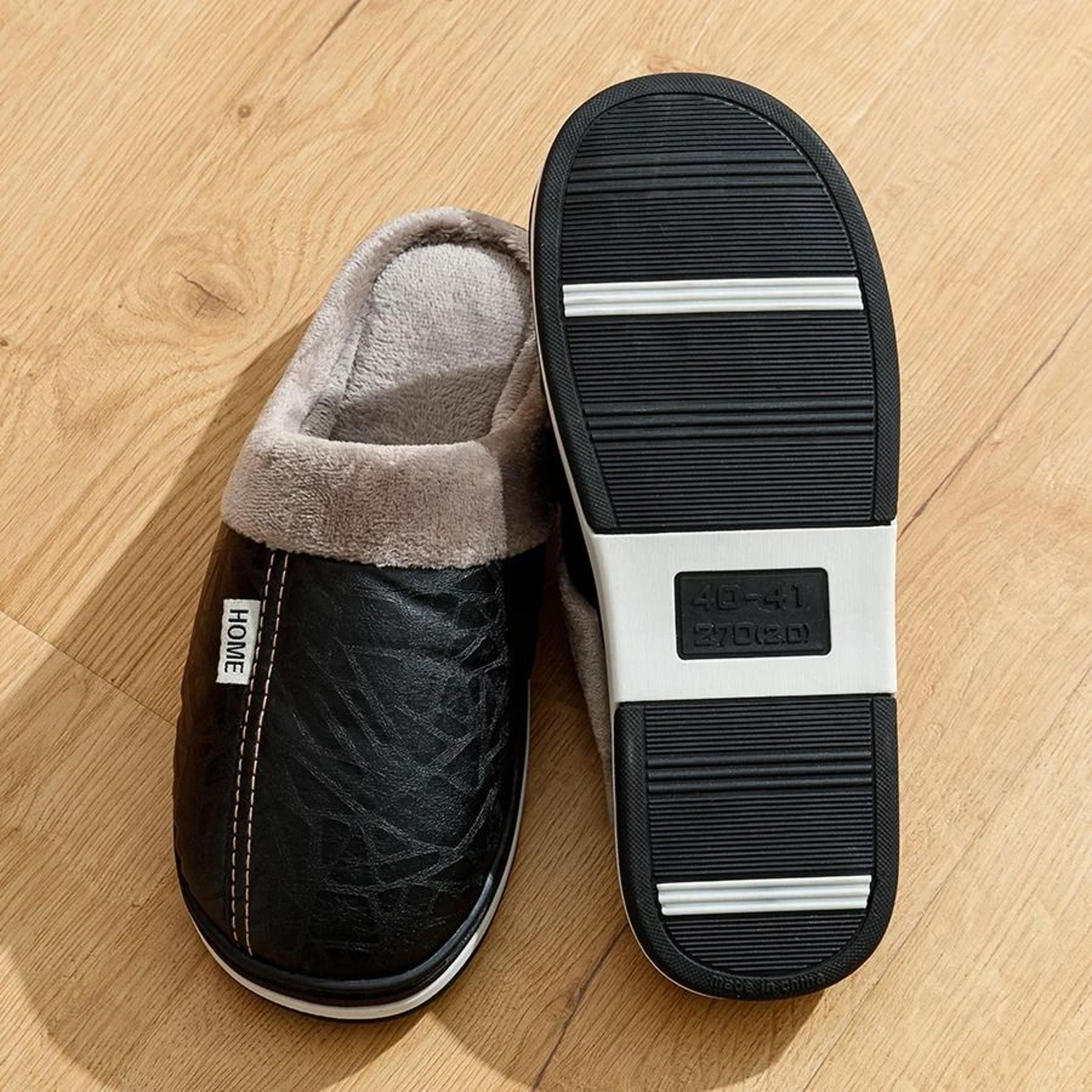 Mens Winter Indoor Slippers Waterproof PU Leather Warm House Shoes Big Sizes 5