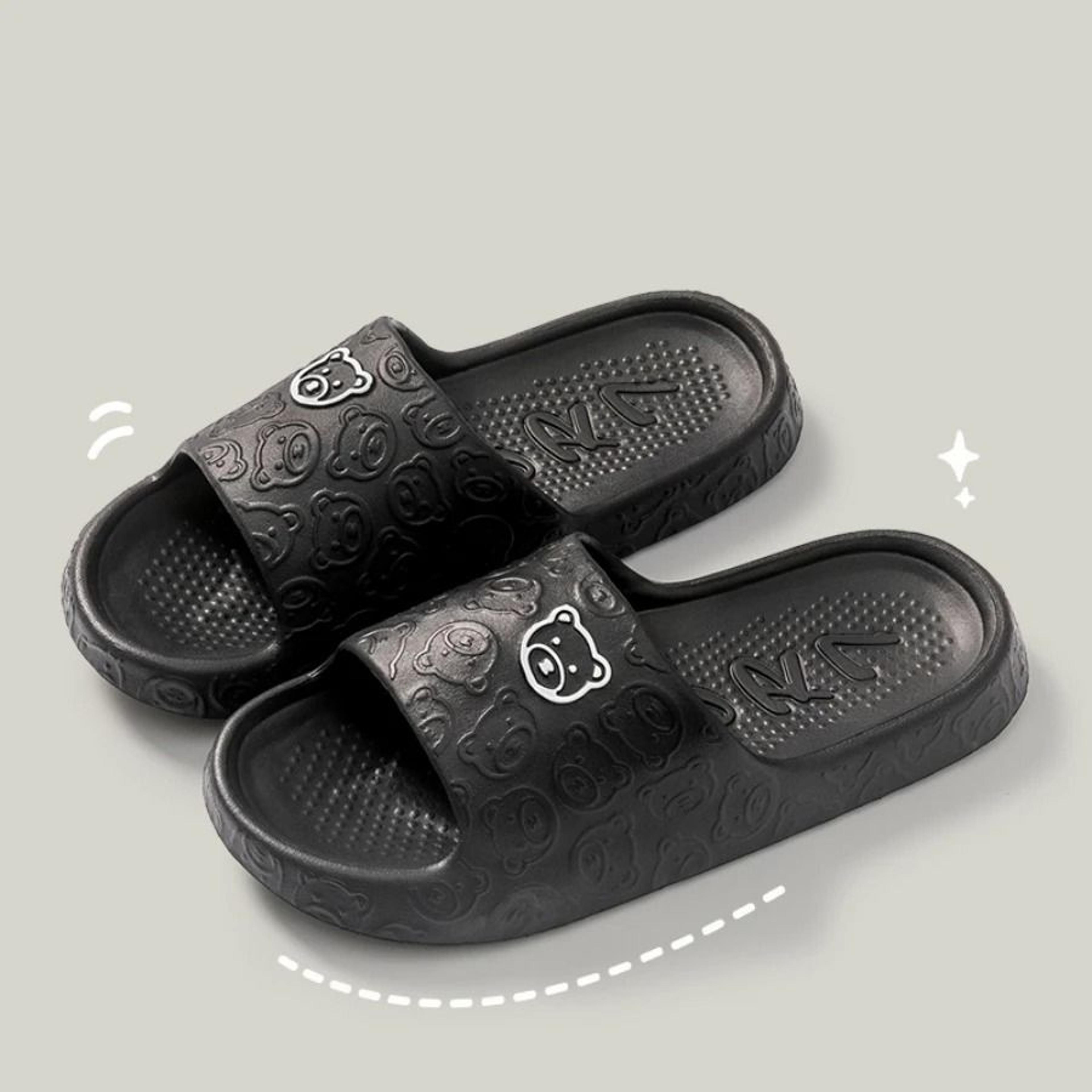 Cute Bear Cartoon Indoor Slides For Women Soft Sole Non Slip Home And Bathroom Slippers 2