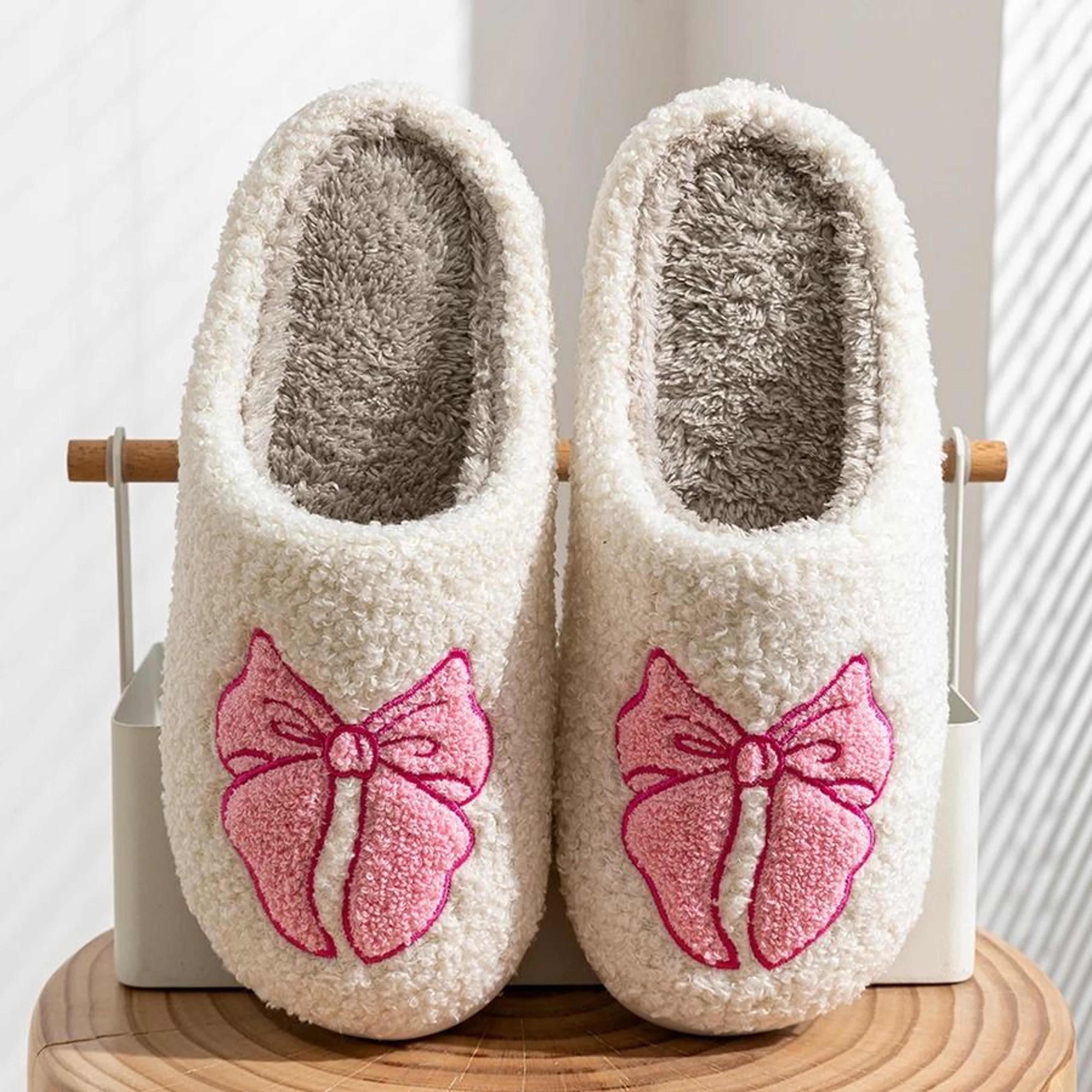Womens Winter Slippers Indoor Elegant Bow Soft Sole Warm House Shoes 6