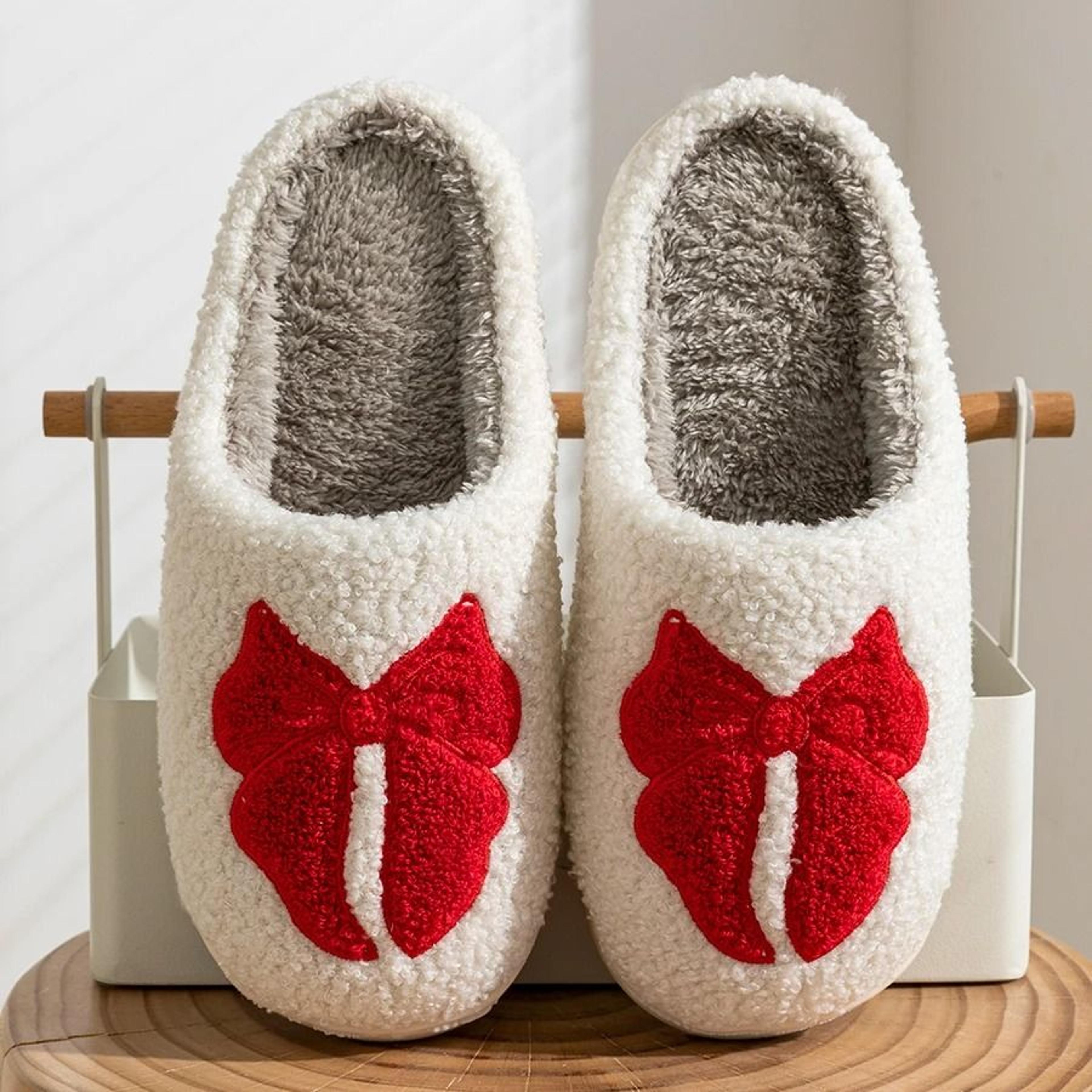 Cute Bow Children Winter Slippers Soft Parent Child House Shoes 1